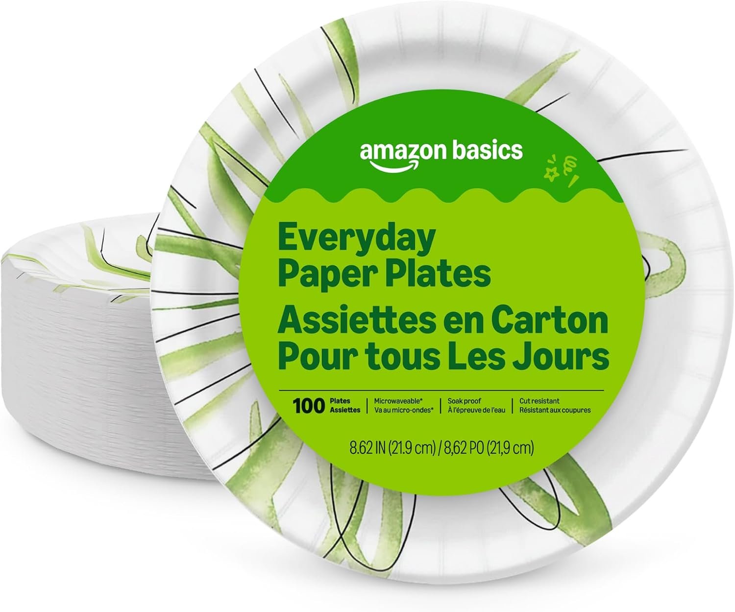 Amazon Basics Everyday Disposable Paper Plates, 8.62 Inch