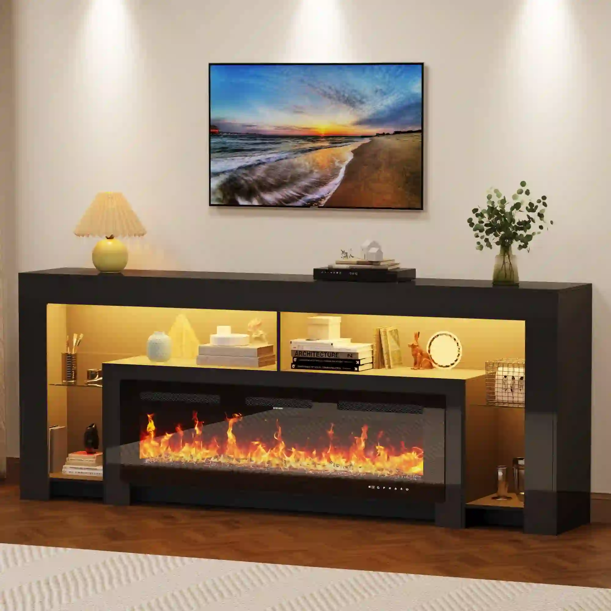 Blotout Fireplace TV Stand for 85/90"TV with 50" Fireplace