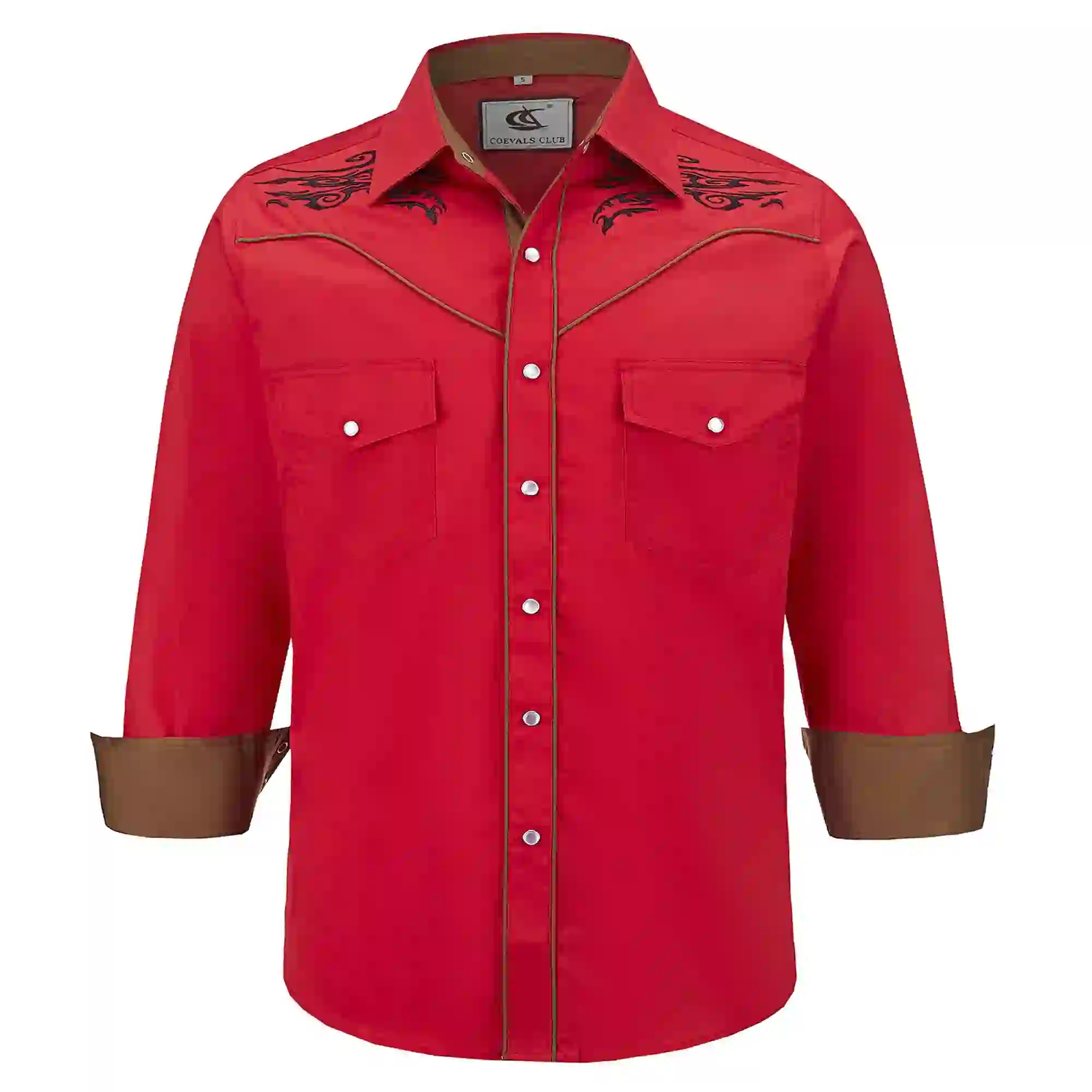 COEVALS CLUB Men's Embroidered Western Cowboy, Red 1-04 XX-Large