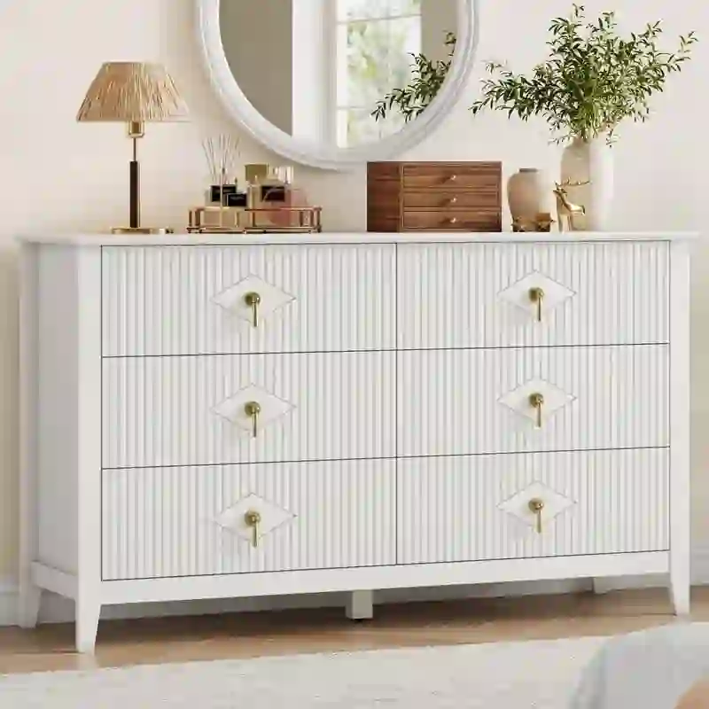 TROPOW Fluted 6 Drawers Dresser for Bedroom, 54"