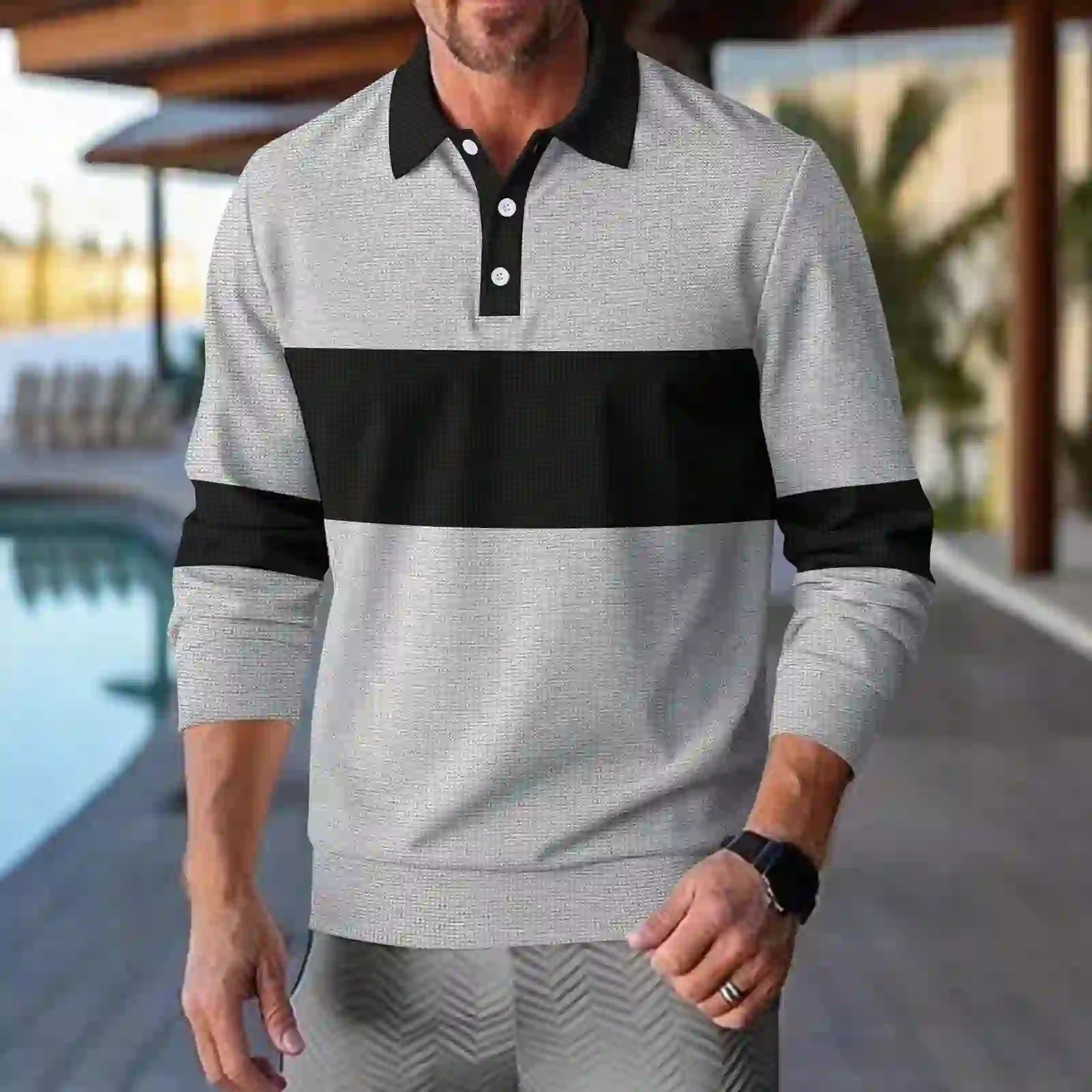 Fnnxeal Mens Polo Shirts Long Sleeve Collar Casual Waffle Fall