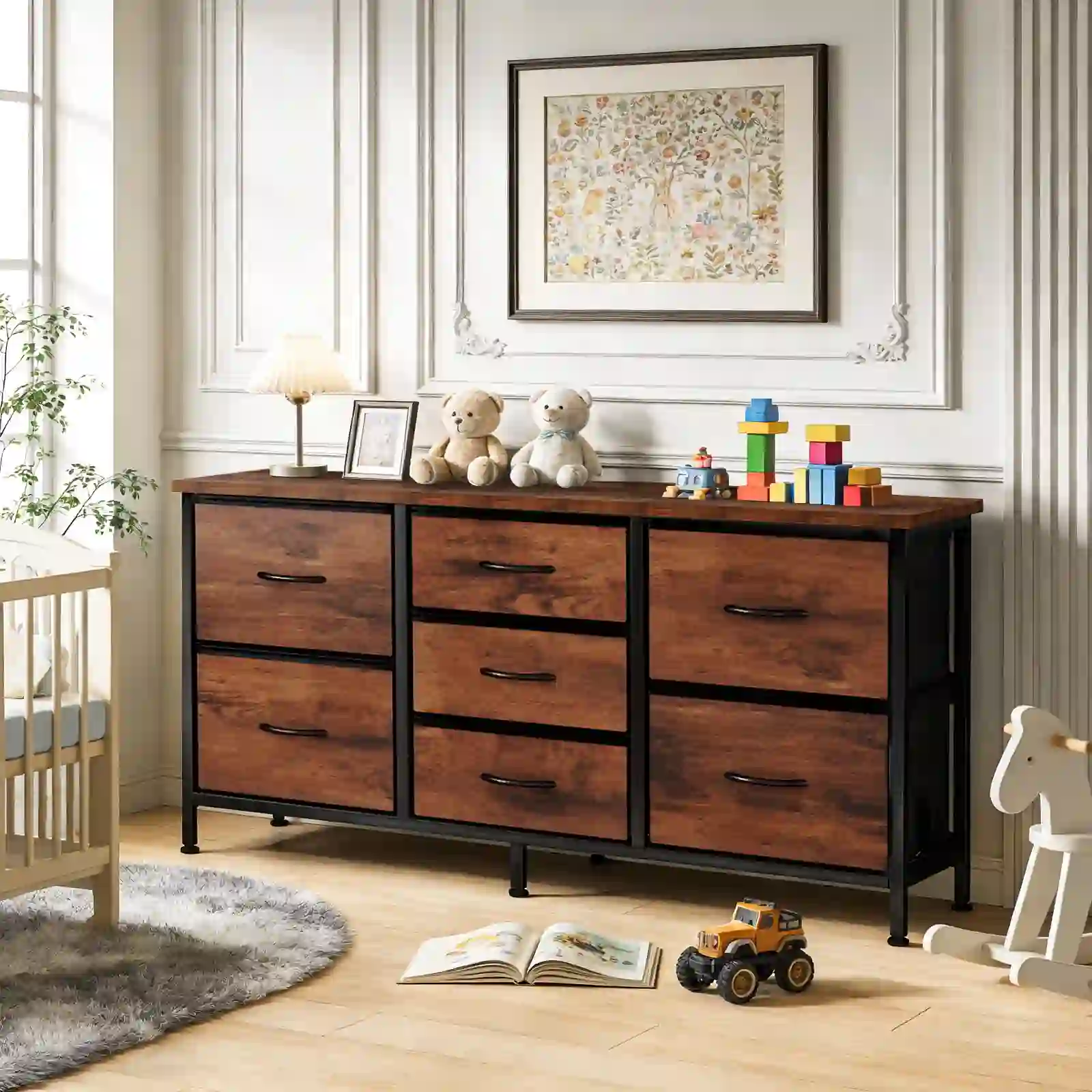 7-Drawer Storage Dresser, TV Stand with Storage, Brown