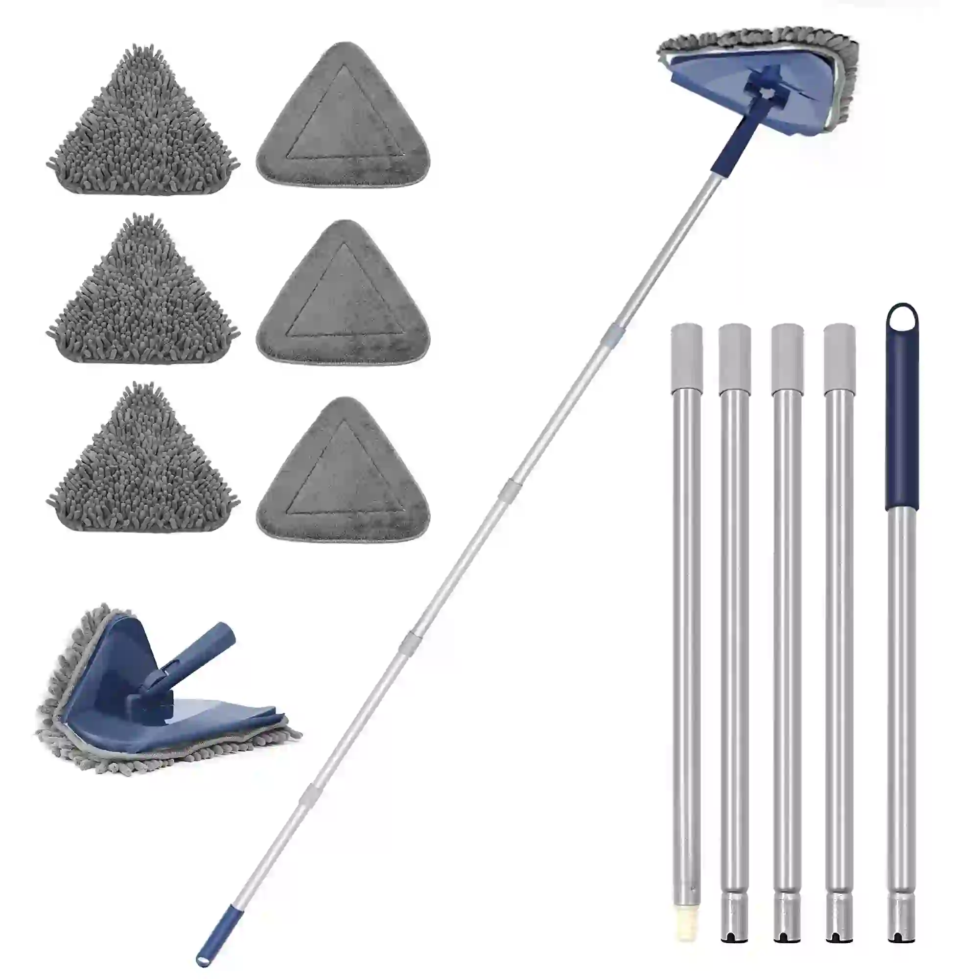 JEHONN Triangle Wall Mop Dusters with 6 Replacement Microfiber