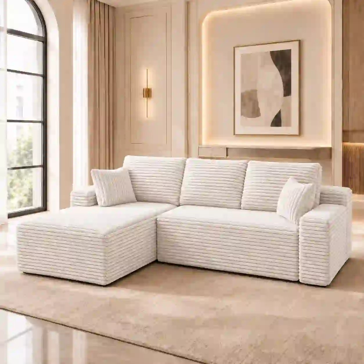 104" Boneless Cloud Sectional Couch with L Shape Chaise, White