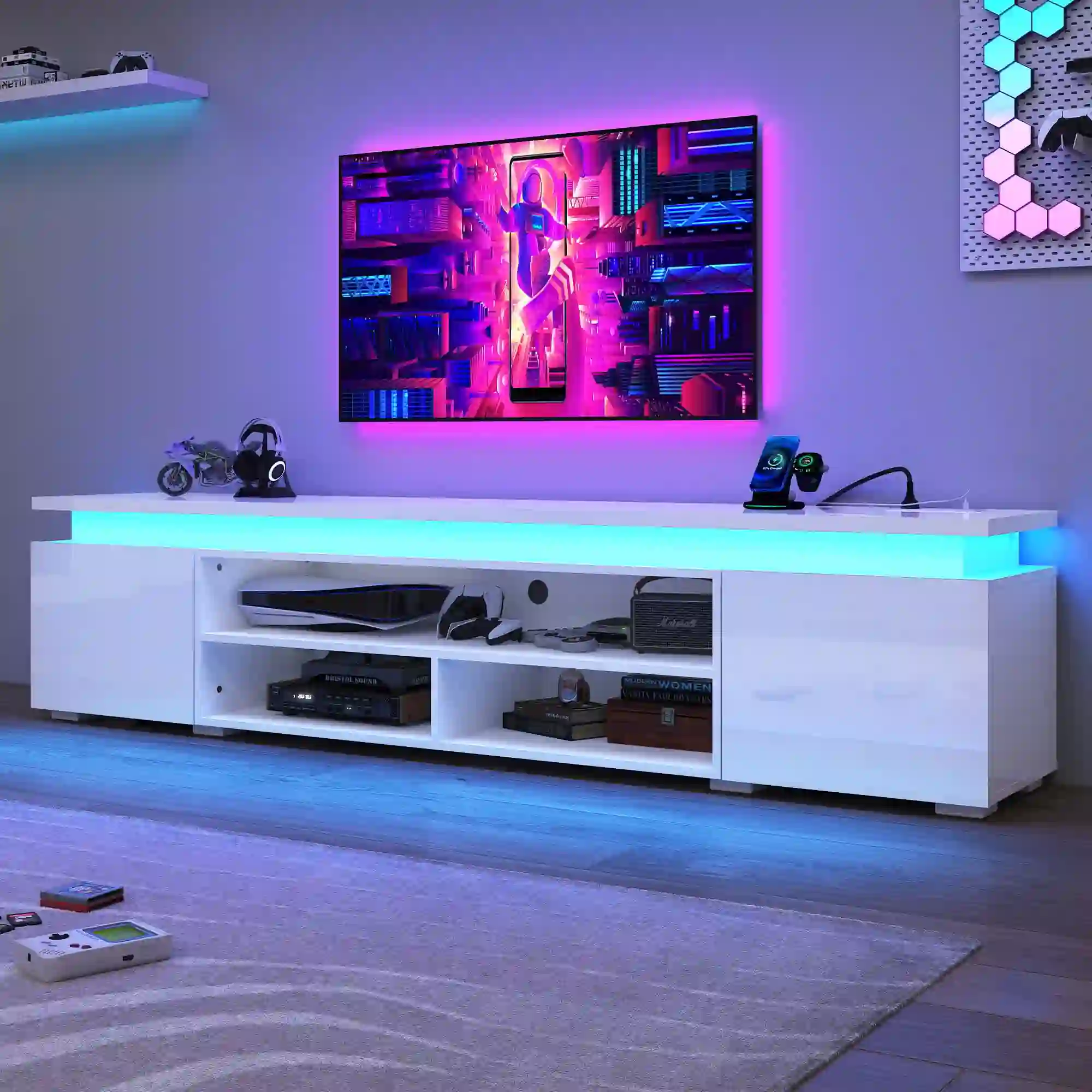 80" LED TV Stand with Power Outlet for up 90" TVs