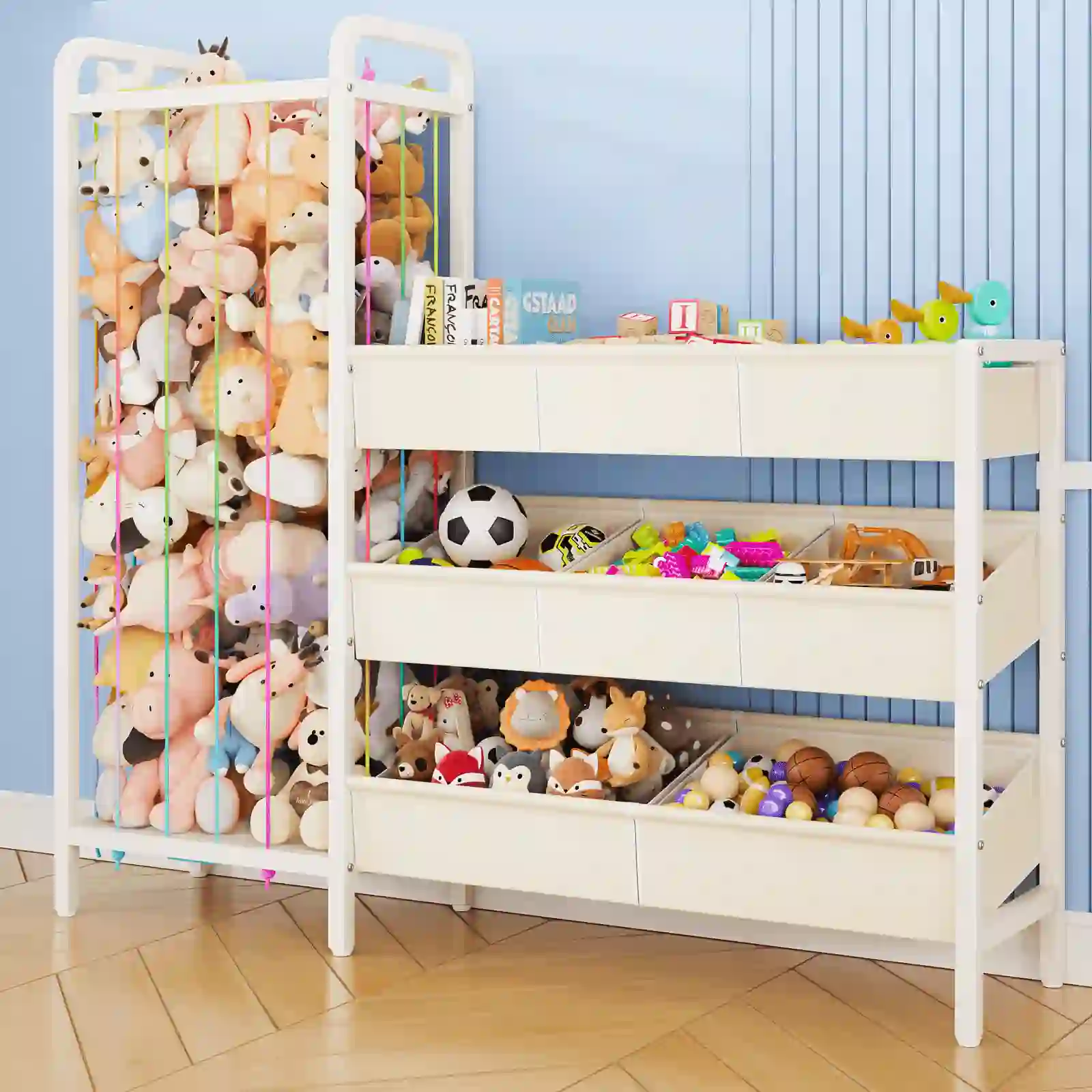 B6 Toy Storage Organizer with Stuffed Animal Storage, White
