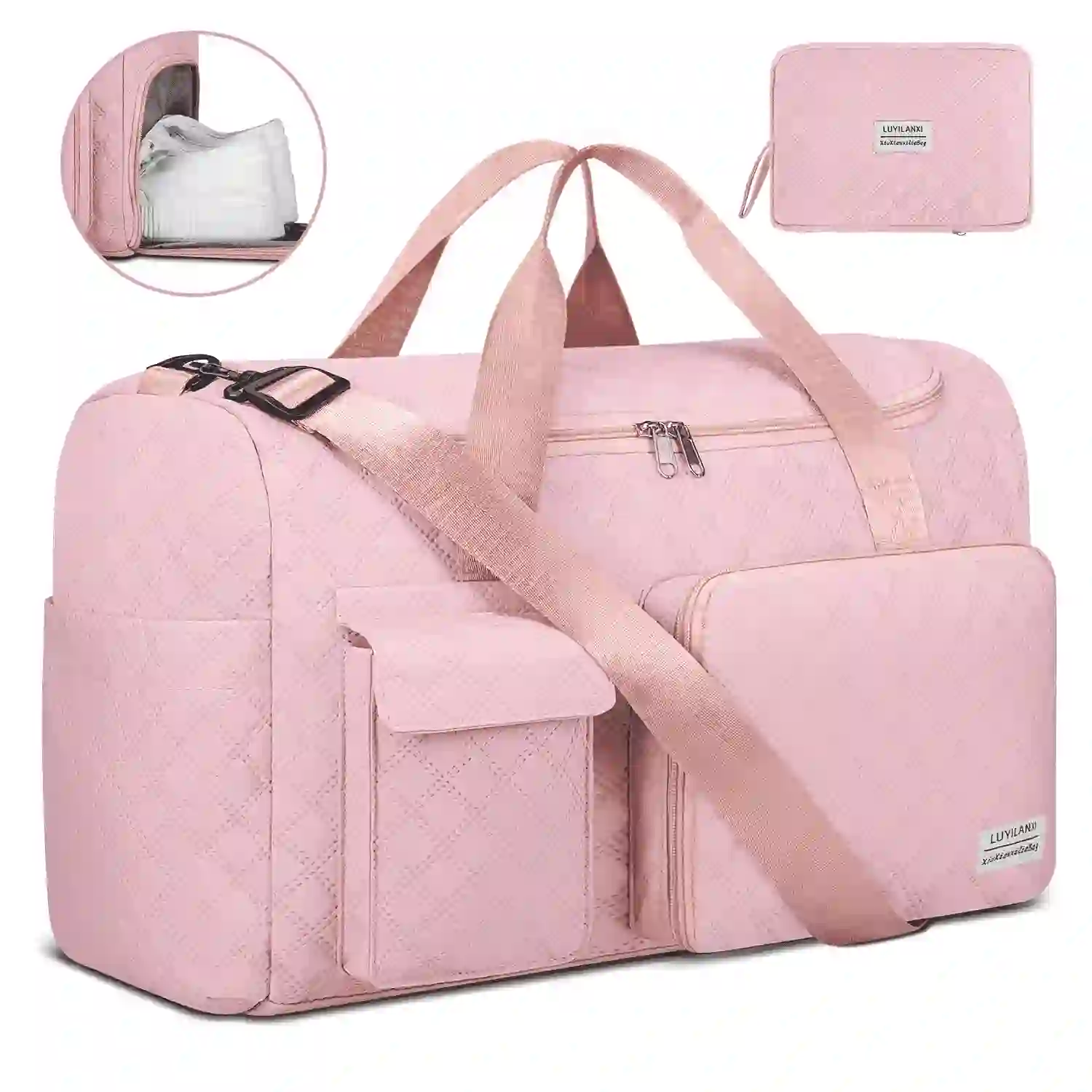 Travel Duffle Bag for Women Men, Pink