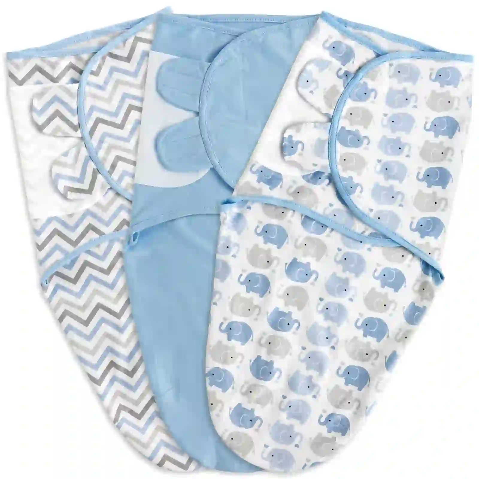 Gllquen Baby Organic Cotton Swaddle 3-Pack, Blue Elephants