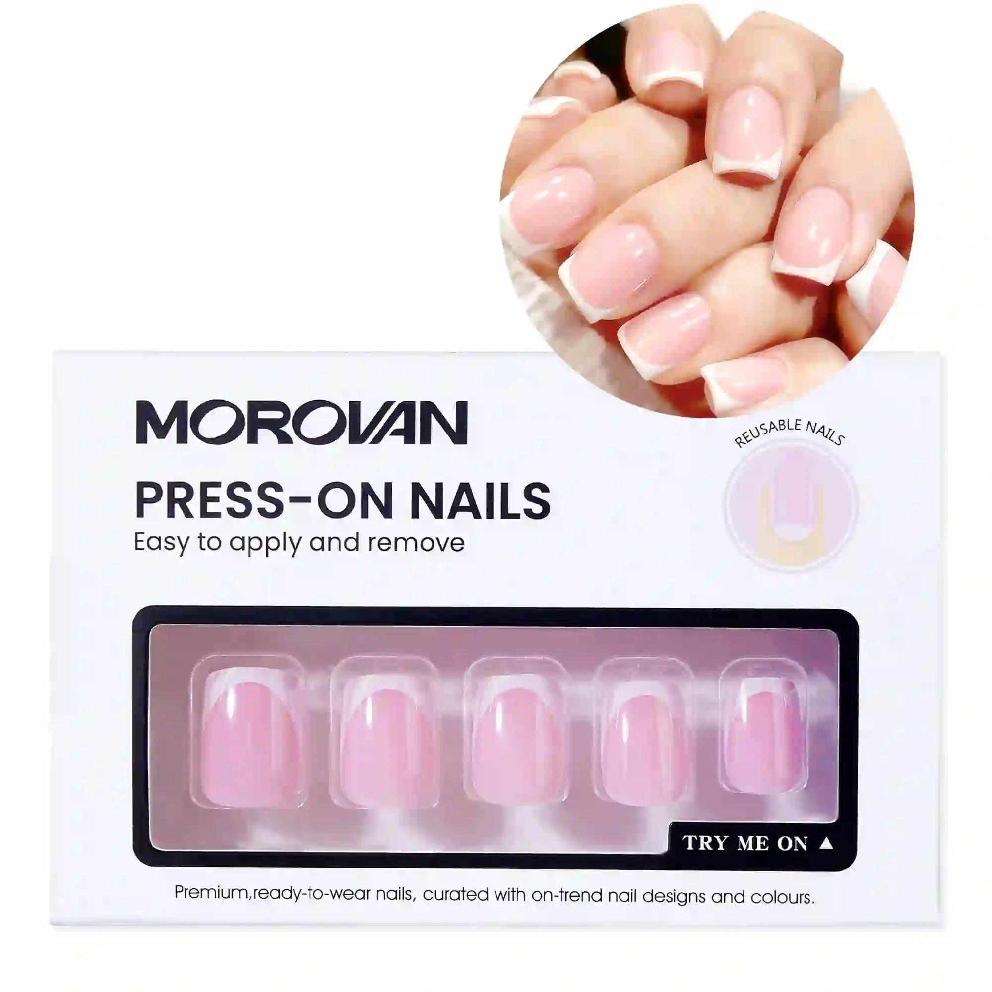 Morovan French Tip Press on Nails Pink Extra Short Square Shape