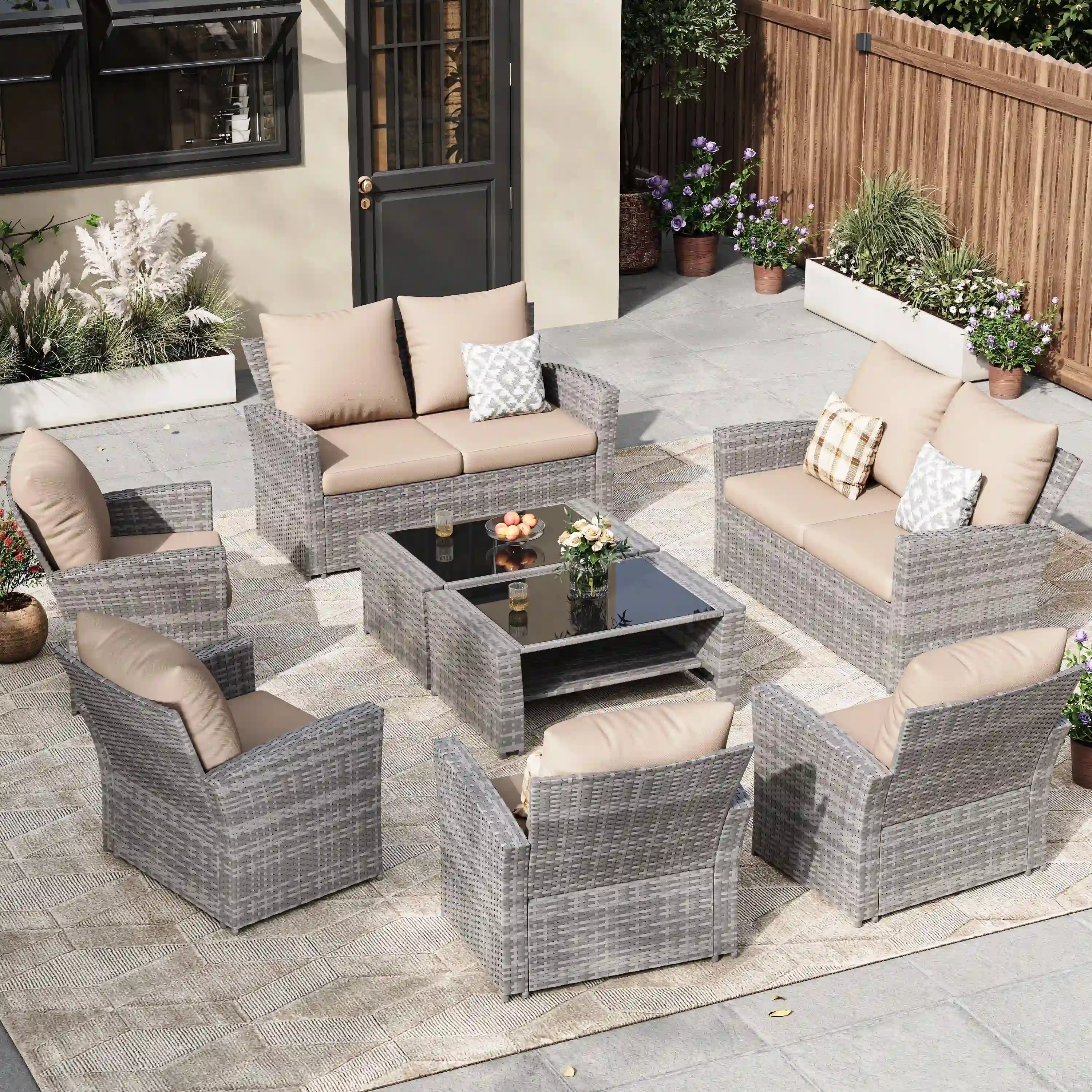 ELPOSUN Wicker Patio Furniture Set, Khaki