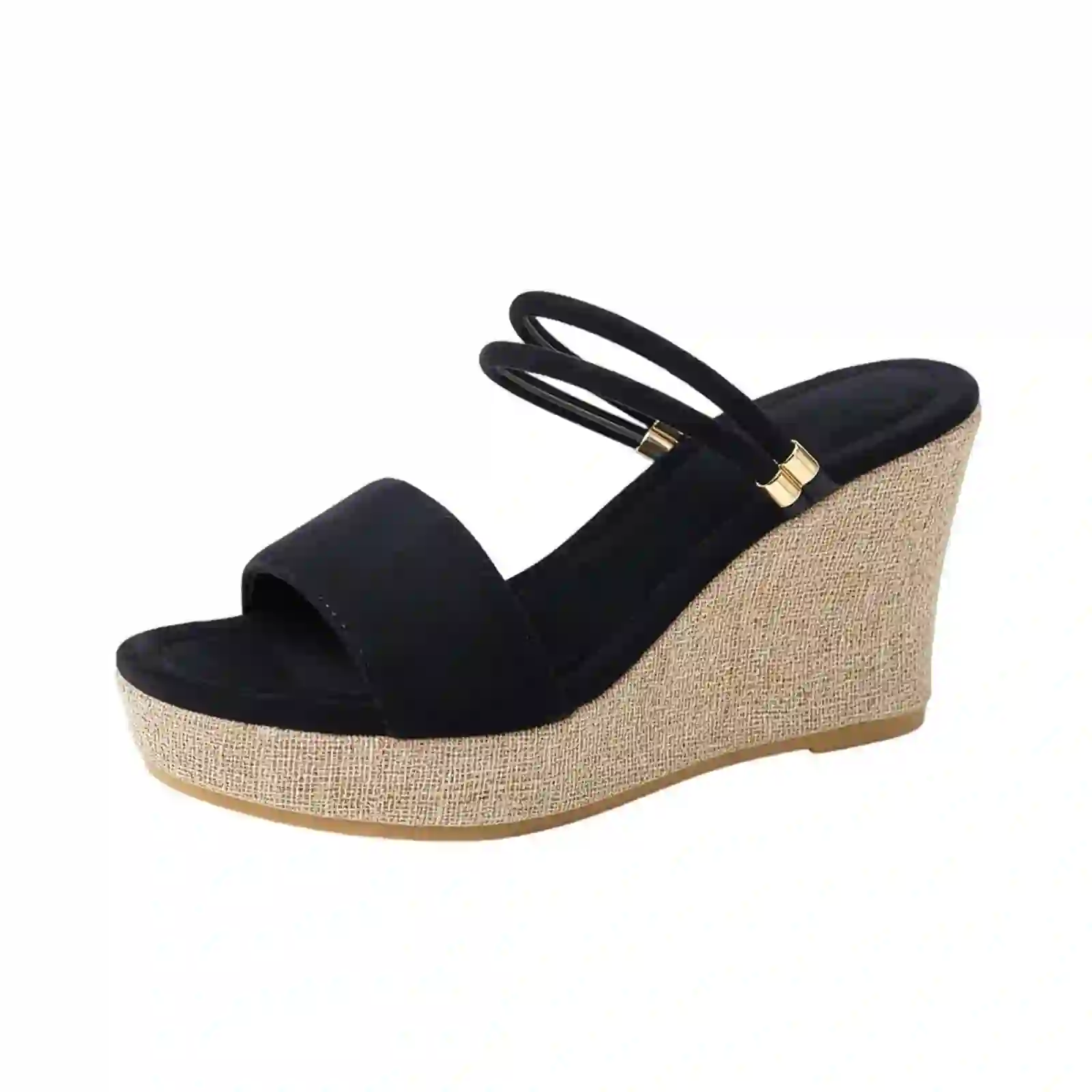Womens Espadrille Wedge Slides Sandals Dressy Summer, Black 6.5