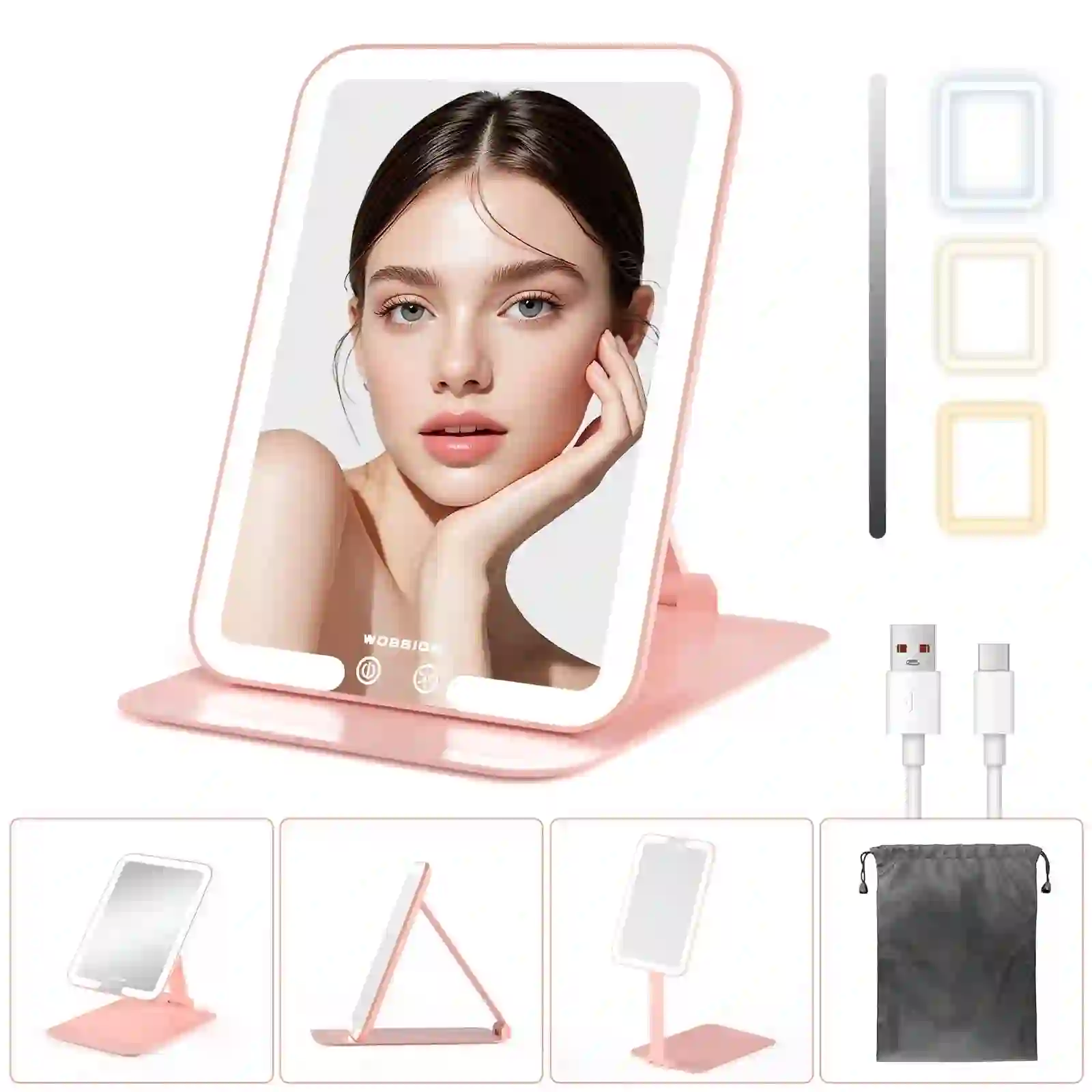 Lighted Travel Makeup Mirror, High Capacity 1500mAh