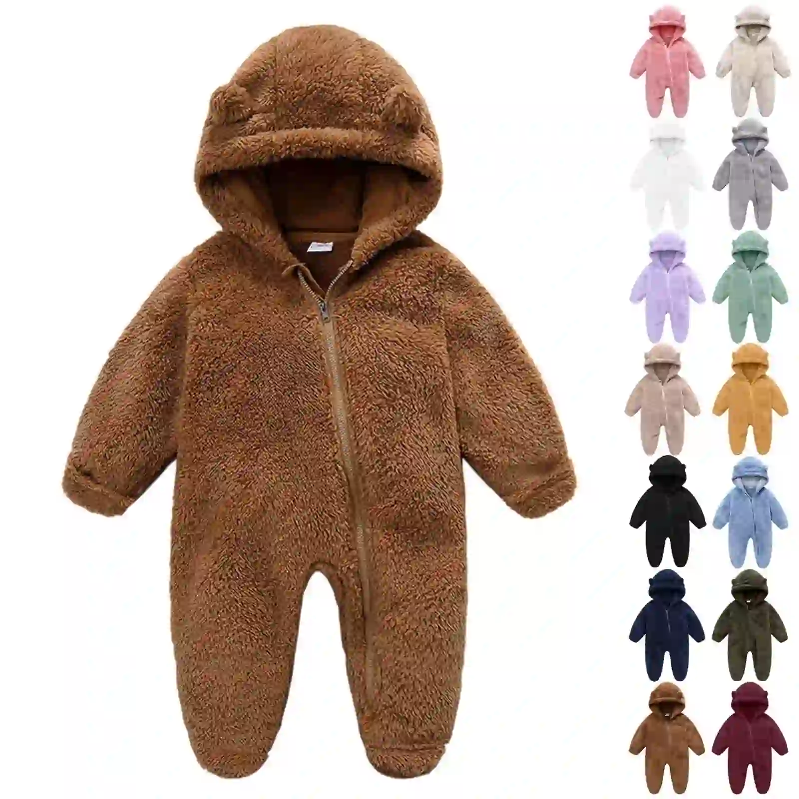 Newborn Baby Girls Boys Cute Bear Fleece Footie Bunting Snowsuit