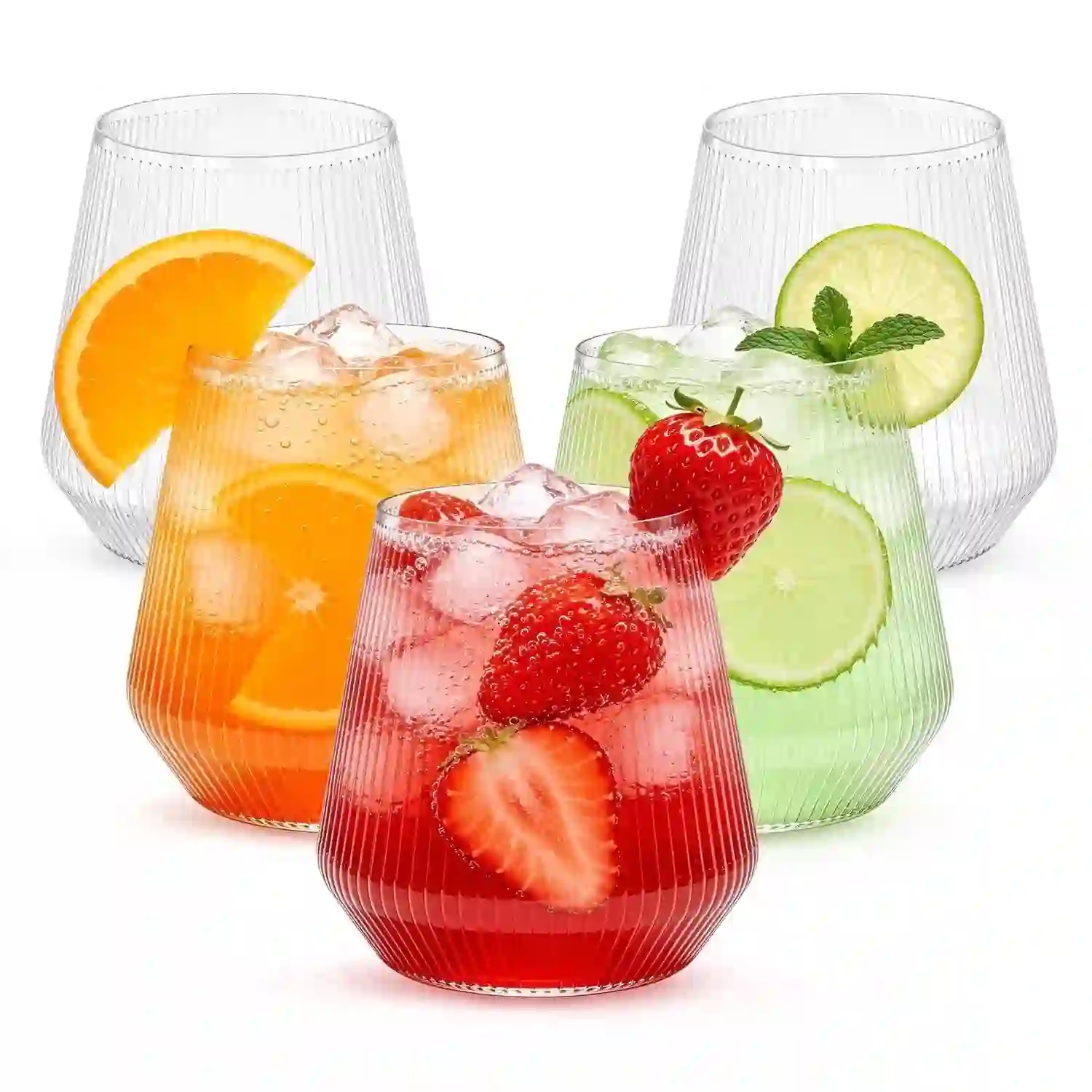 TINANA 12 oz Clear Ribbed Plastic Wine Glasses