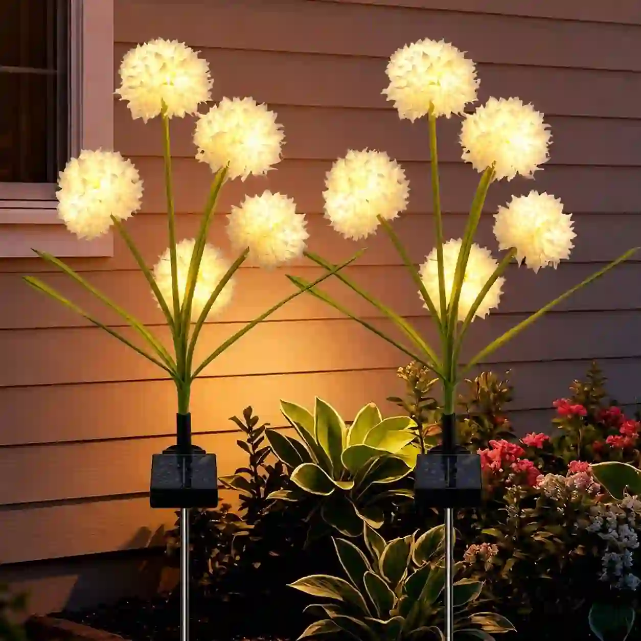Rirool Solar White Hydrangea Garden Stake Lights, 2 Pack