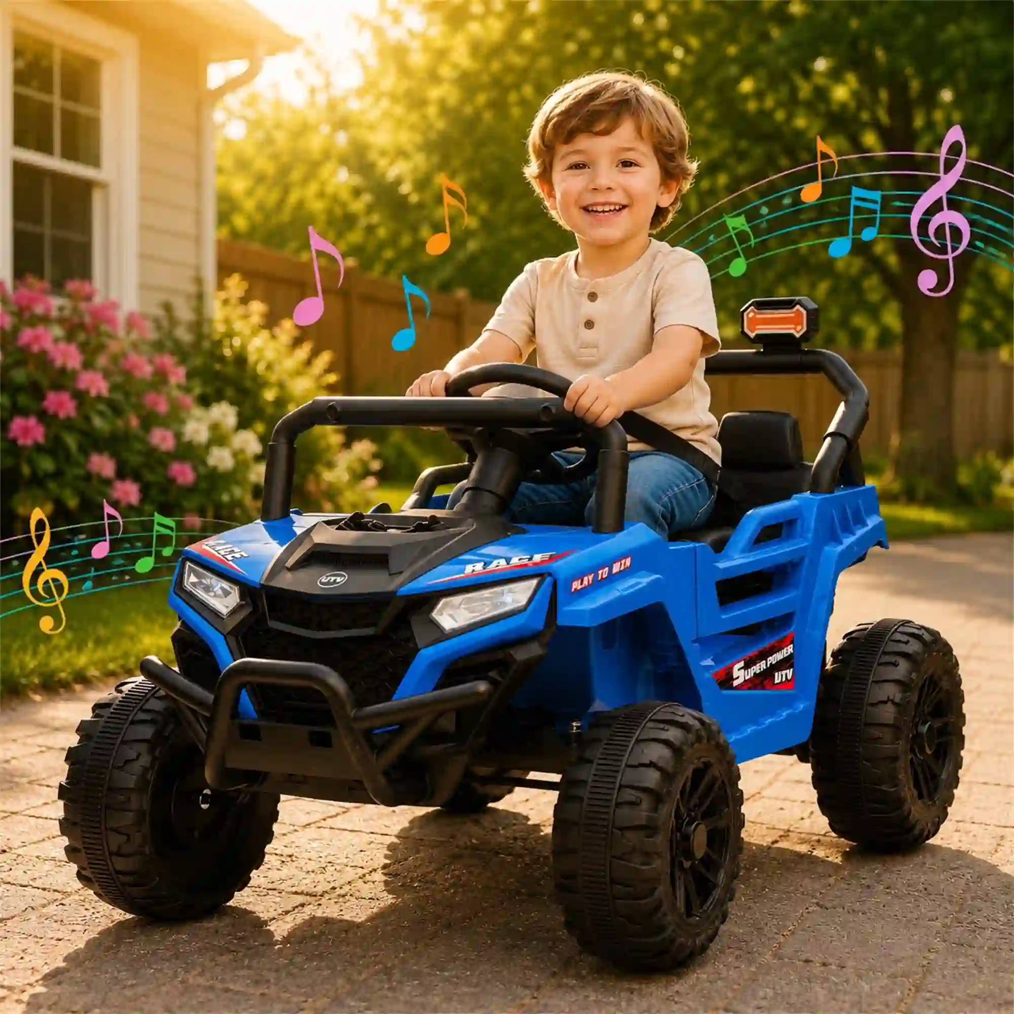Arnahaishe 12V Electric Ride On Car Toy with Parents, Blue, Blue