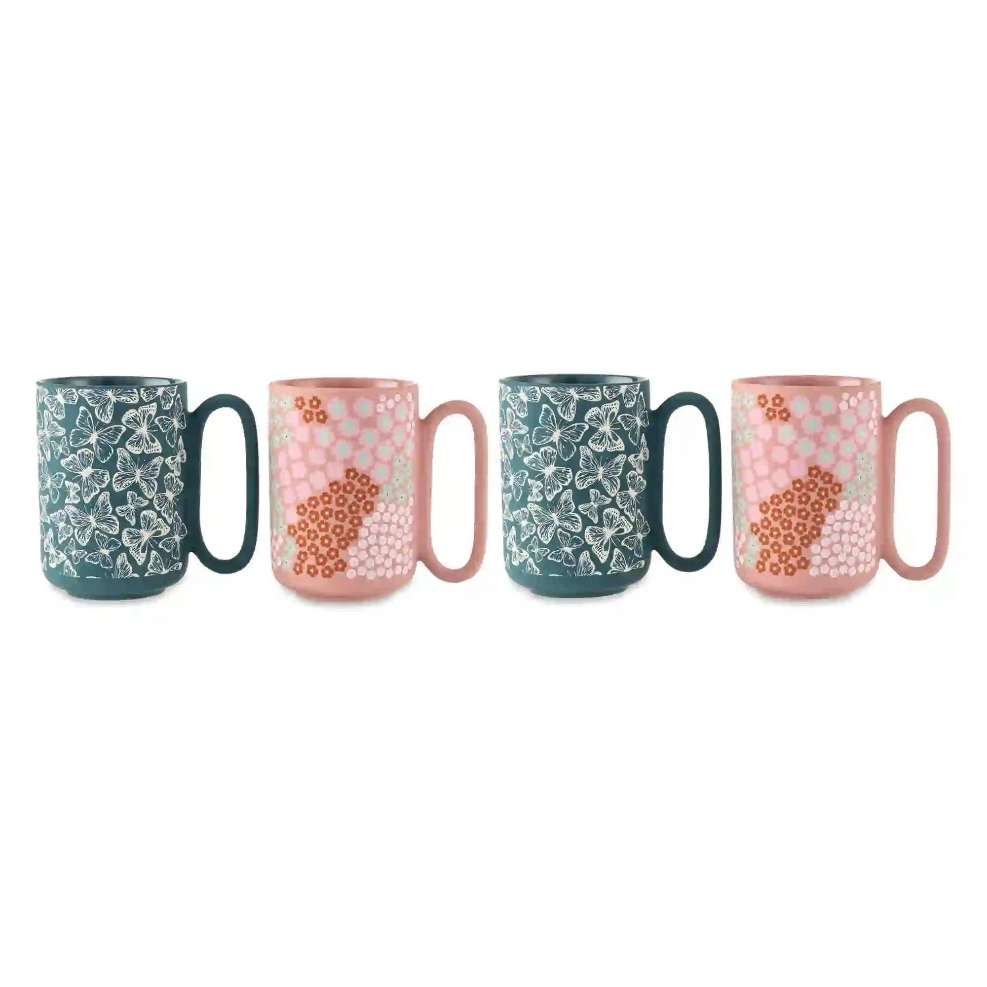 Thyme & Table 4-Pack Green Butterflies and Pink Flowers Stoneware