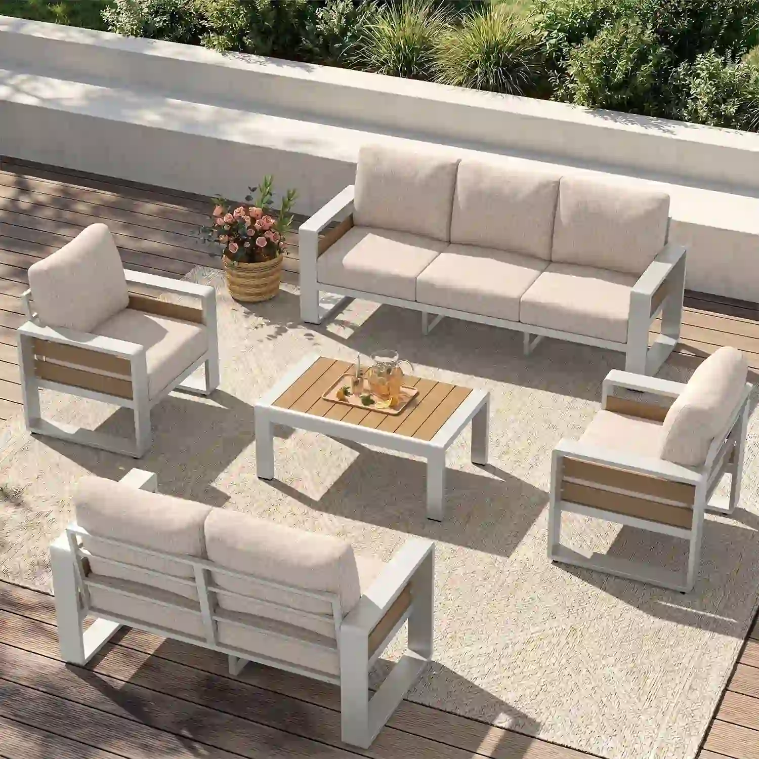 Clouddwell 7-Seats Aluminum Patio Furniture Set, Beige