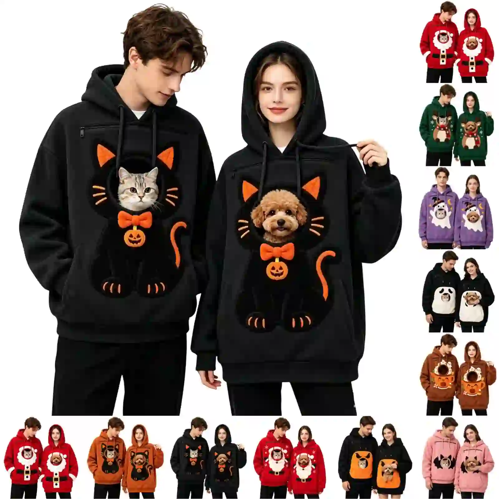 UDAUDU Christmas Pet Pouch Hoodie Dog Cat Carrier Larger Pocket