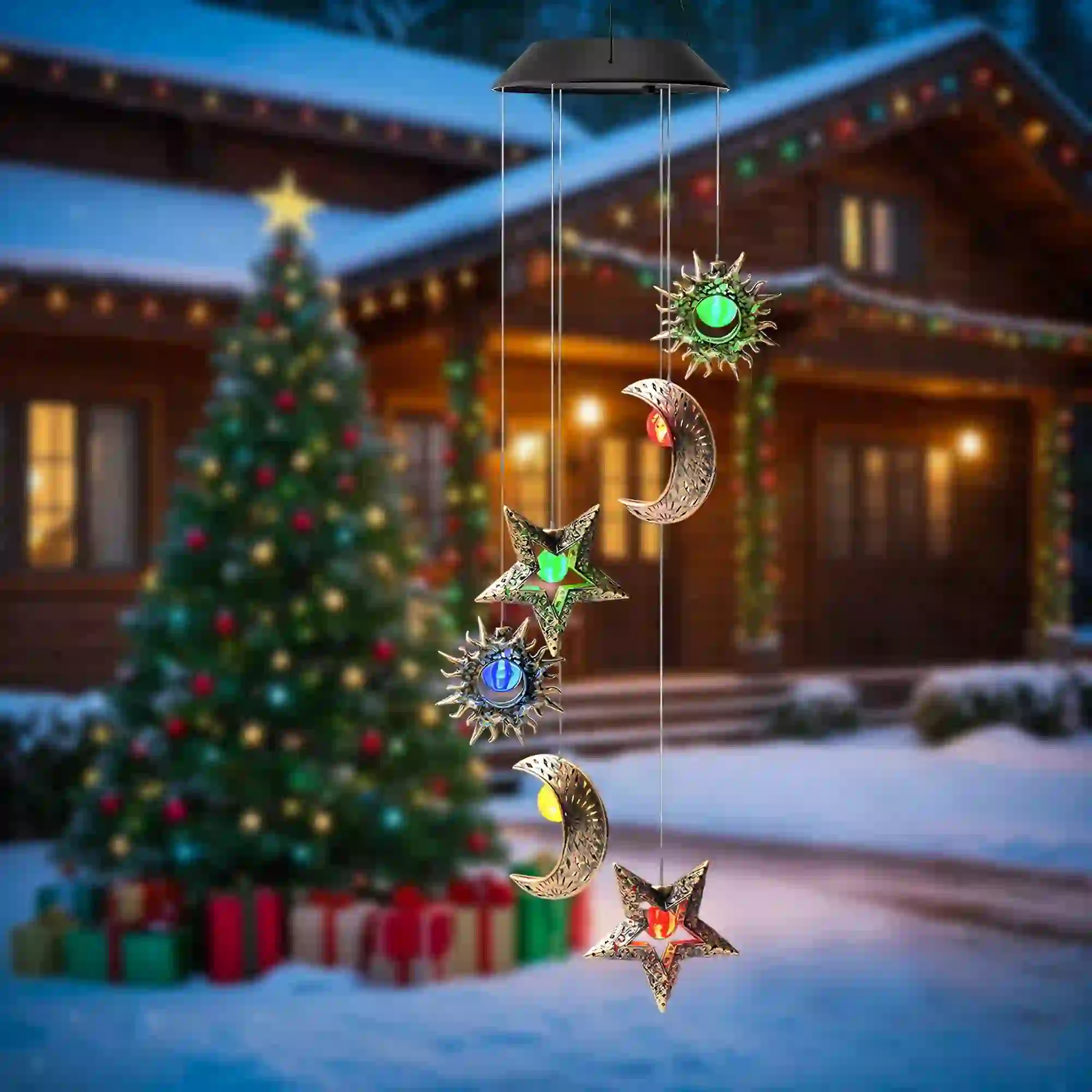 BUGHUT Solar Wind Chimes for Outside, Sun Moon Star