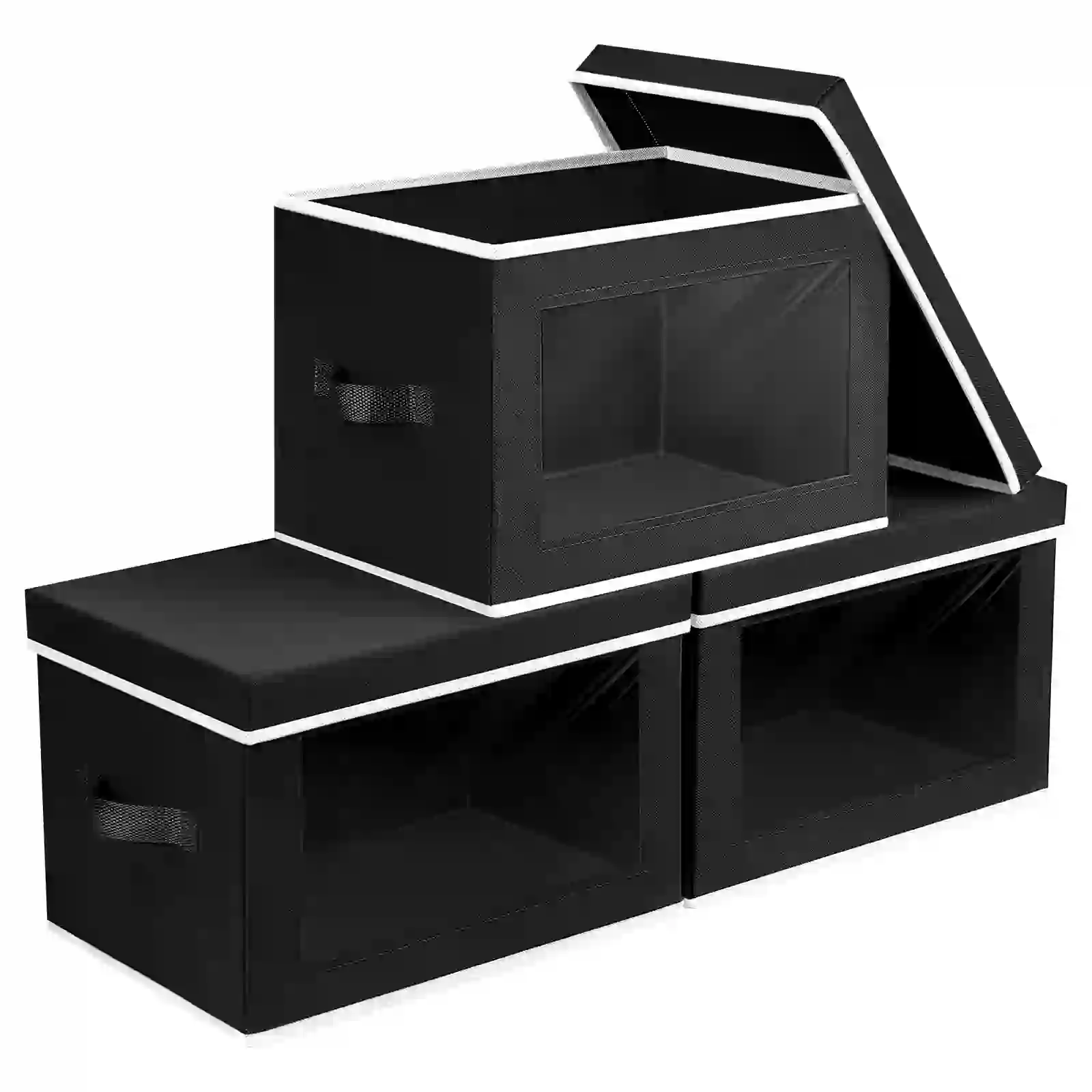 Homsorout Storage Bins with Lids, 3 Pcs, Black