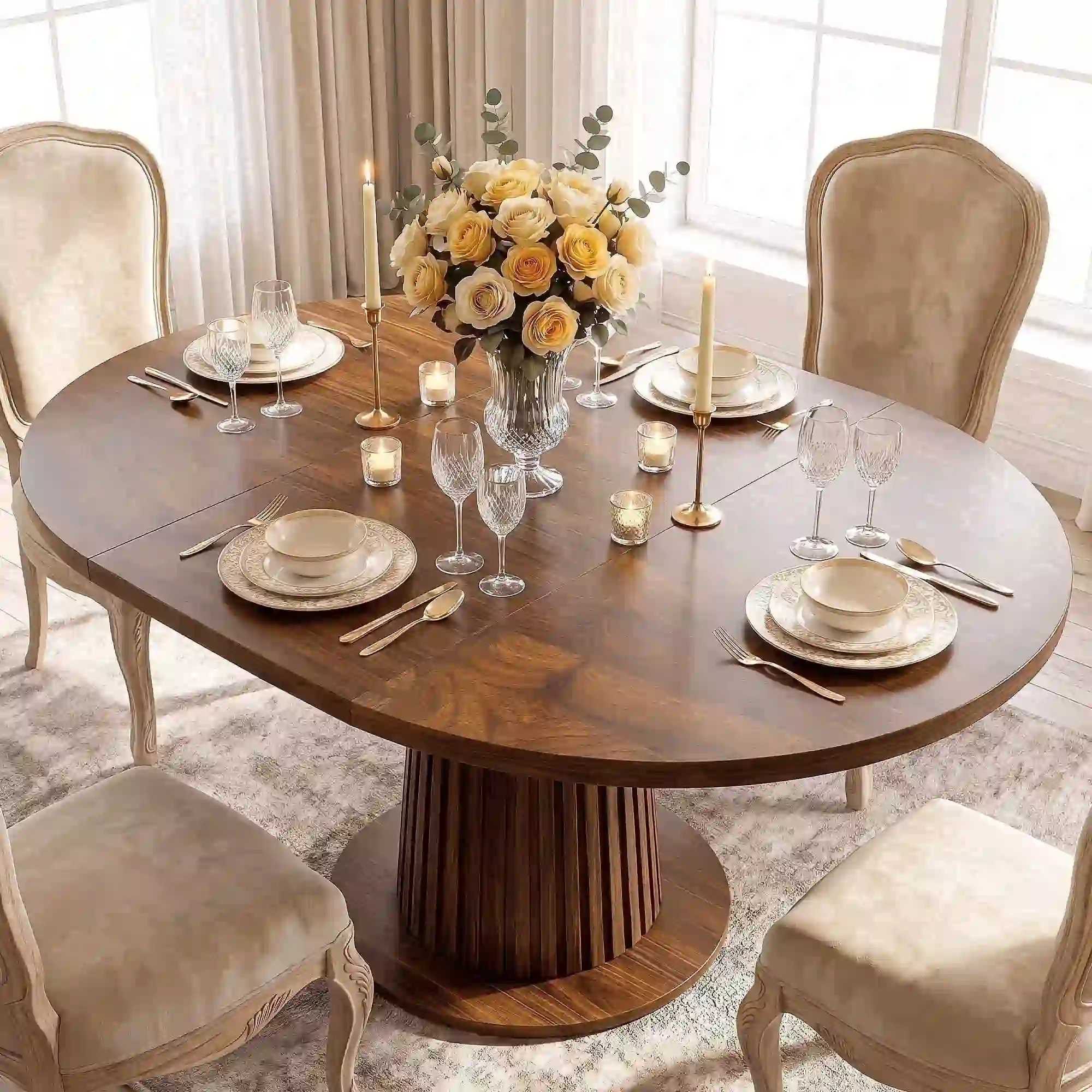 Keenstone Round Dining Table 43"-59" Extendable, for 4 to 6