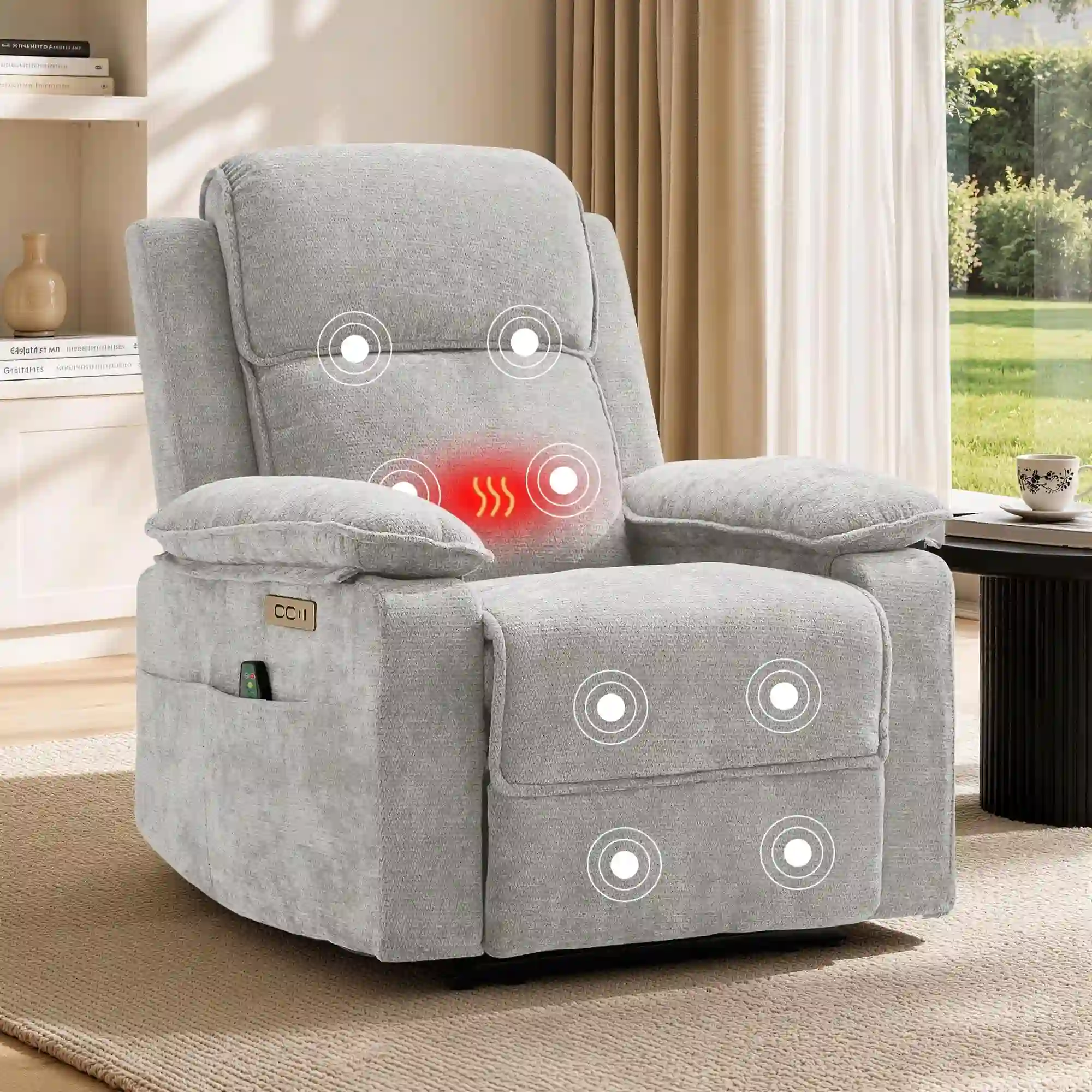GEEYOO Power Recliner Chair with Massage & Heat, Light Grey