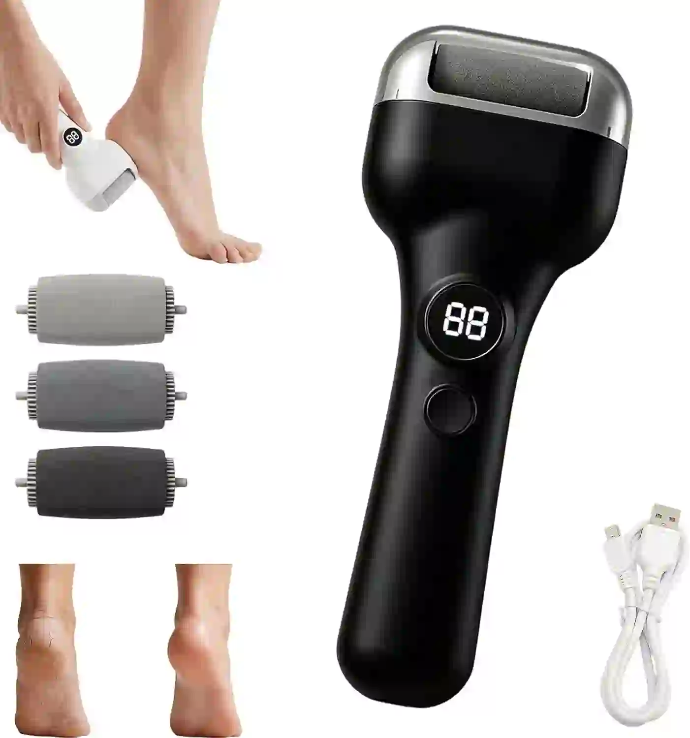 Rechargeable Electric Pedicure Tool with Smart Pressure Sensor
