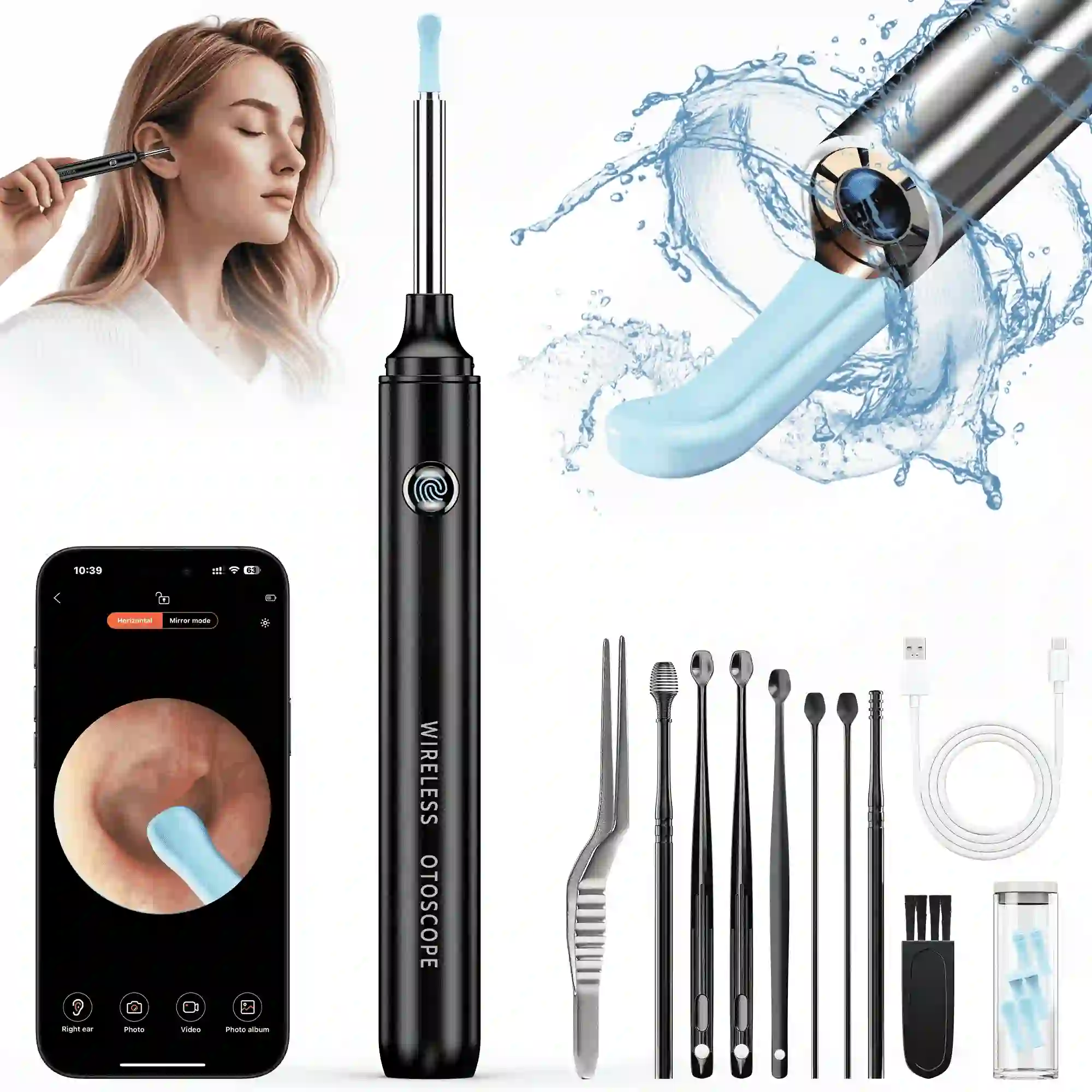 VIIWII Ear Wax Removal Kit with 1080P HD Camera, (Black)