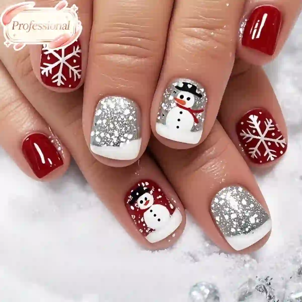 24Pcs Christmas Press On Nails Short Square