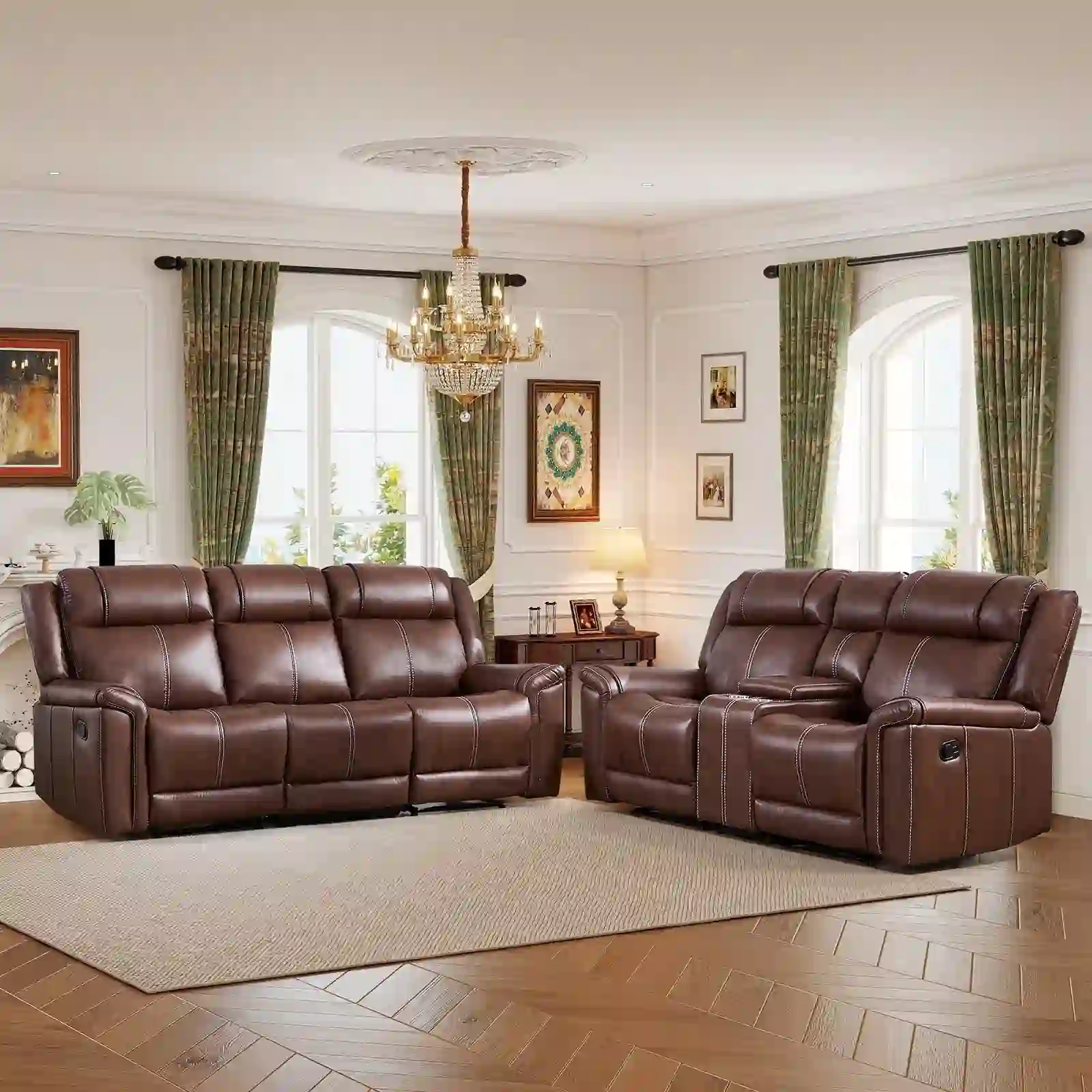 Ebello 5-Seater Faux Leather Recliner Sofa Set, Brown