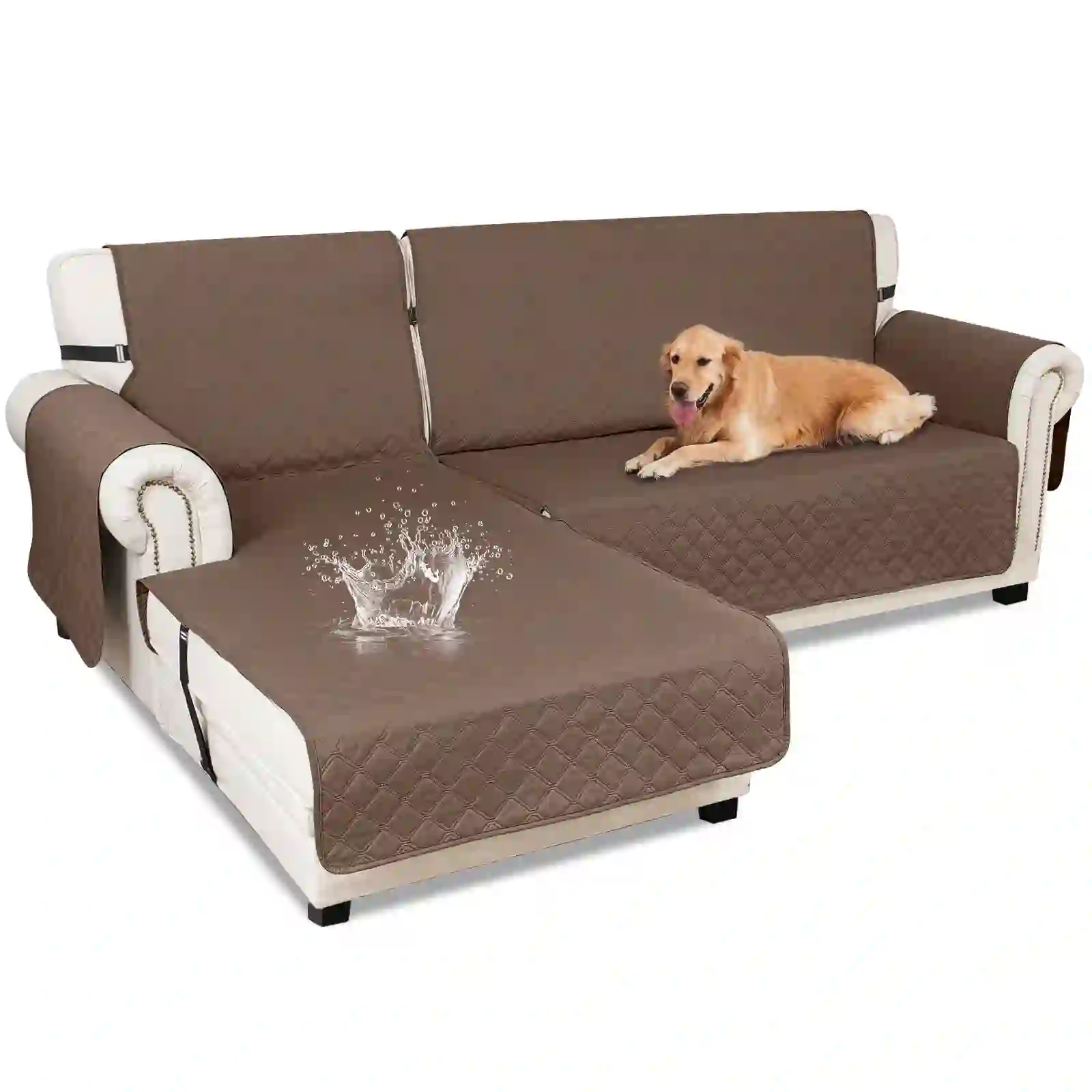 Sanmadrola Sectional Couch Covers Waterproof L, Dark Brown Small
