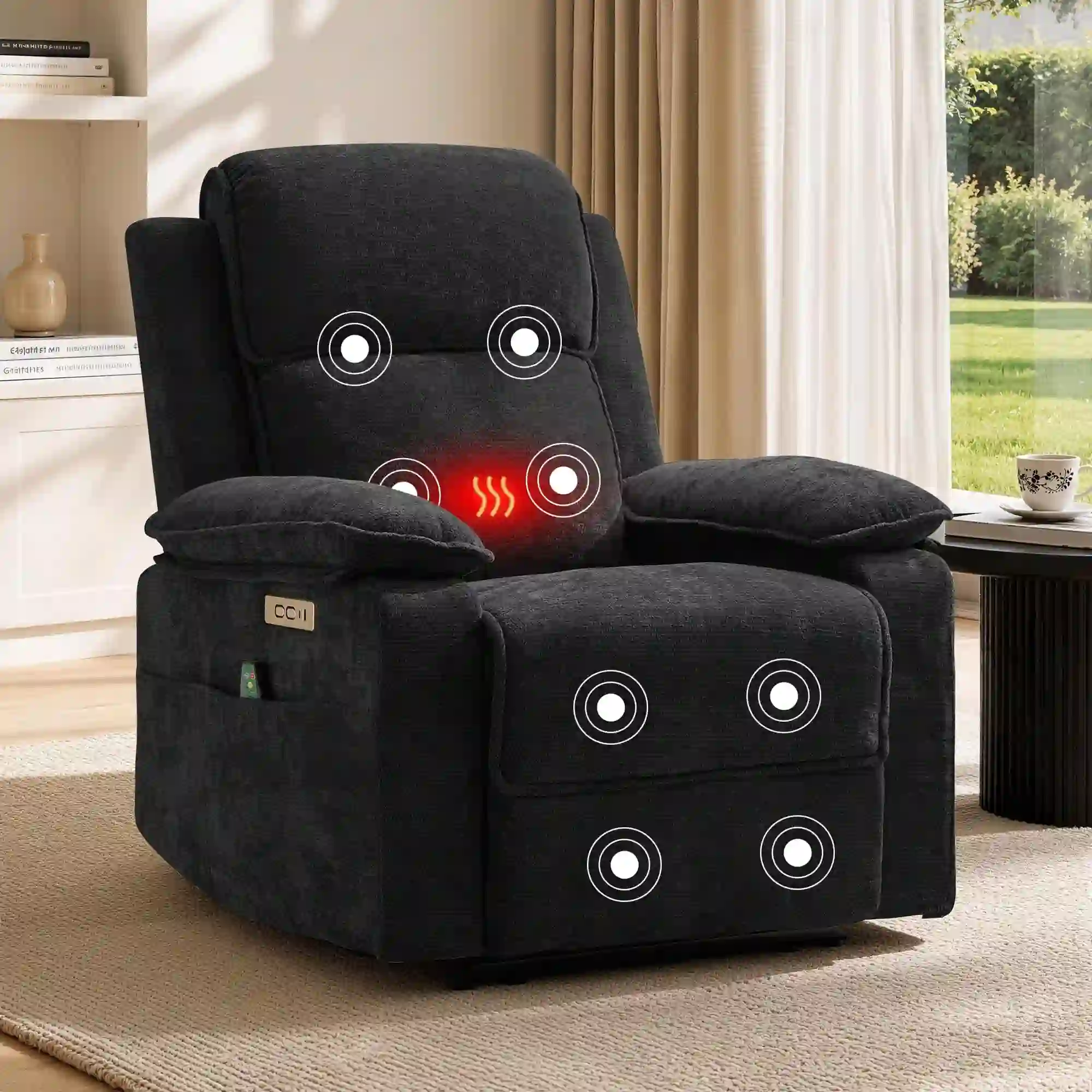 GEEYOO Power Recliner Chair with Massage & Heat, Black