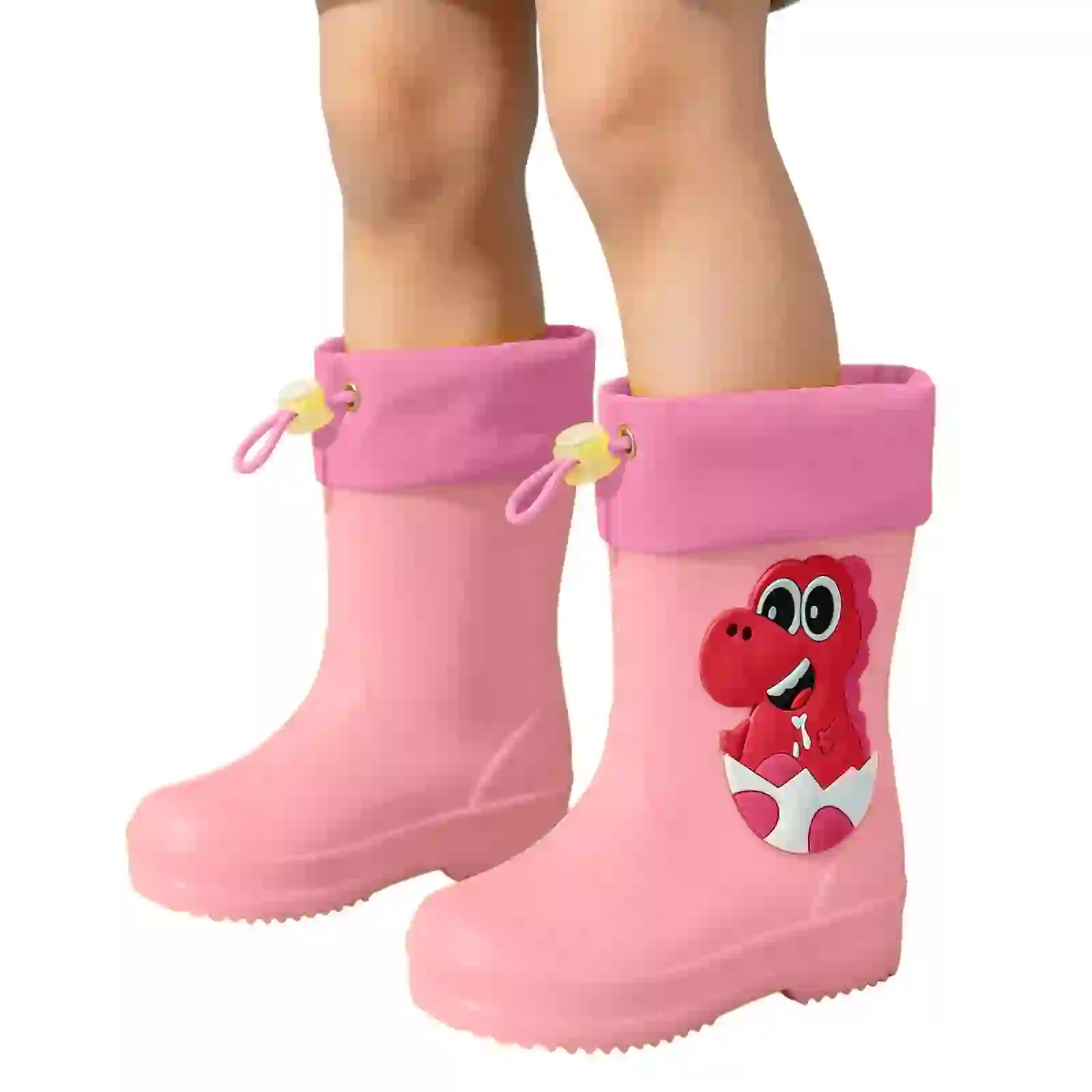 Pink Kids Girls Dinosaur Rain Boots Waterproof Non-Slip, Size 16