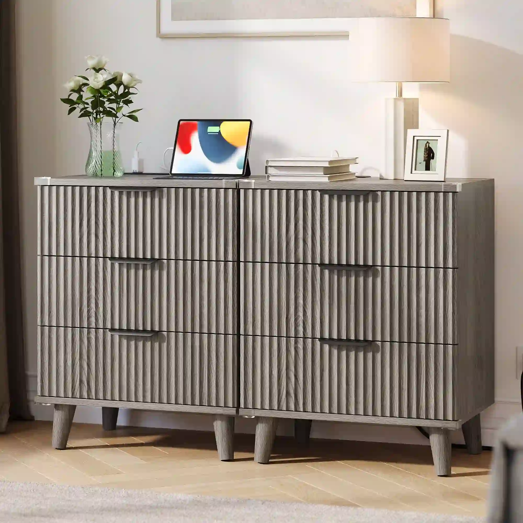 Aufeile Nightstand Set of 2 for Bedroom, Dark Gray