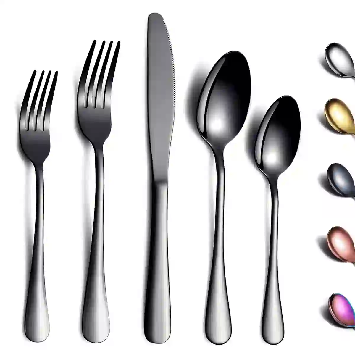 ReaNea 20 Piece Black Silverware Set Stainless Steel Titanium