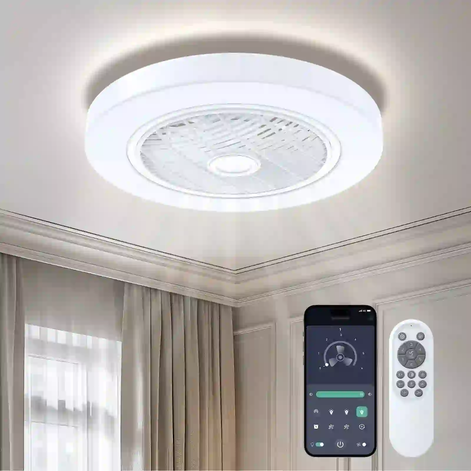 BLITZWILL 21in Ceiling Fan with Light, 6-Speed Reversible, White