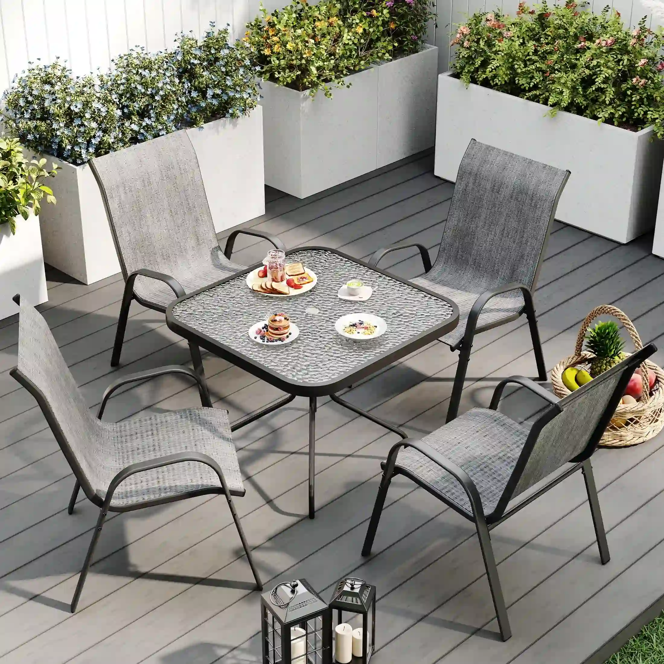 ELPOSUN Outdoor Dining Set of 5, Lawn- Light Grey