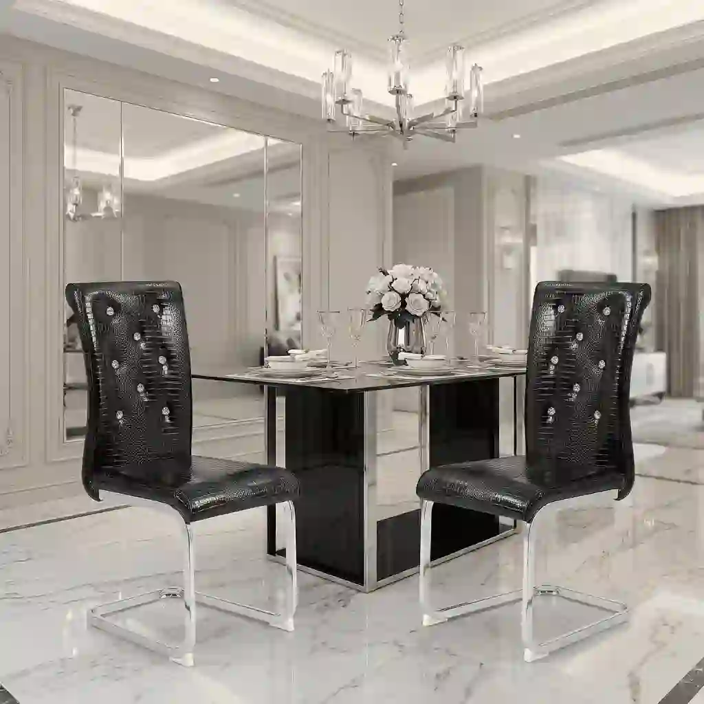 JUFU Dining Chairs Set of 2, Faux Crocodile Leather Chairs