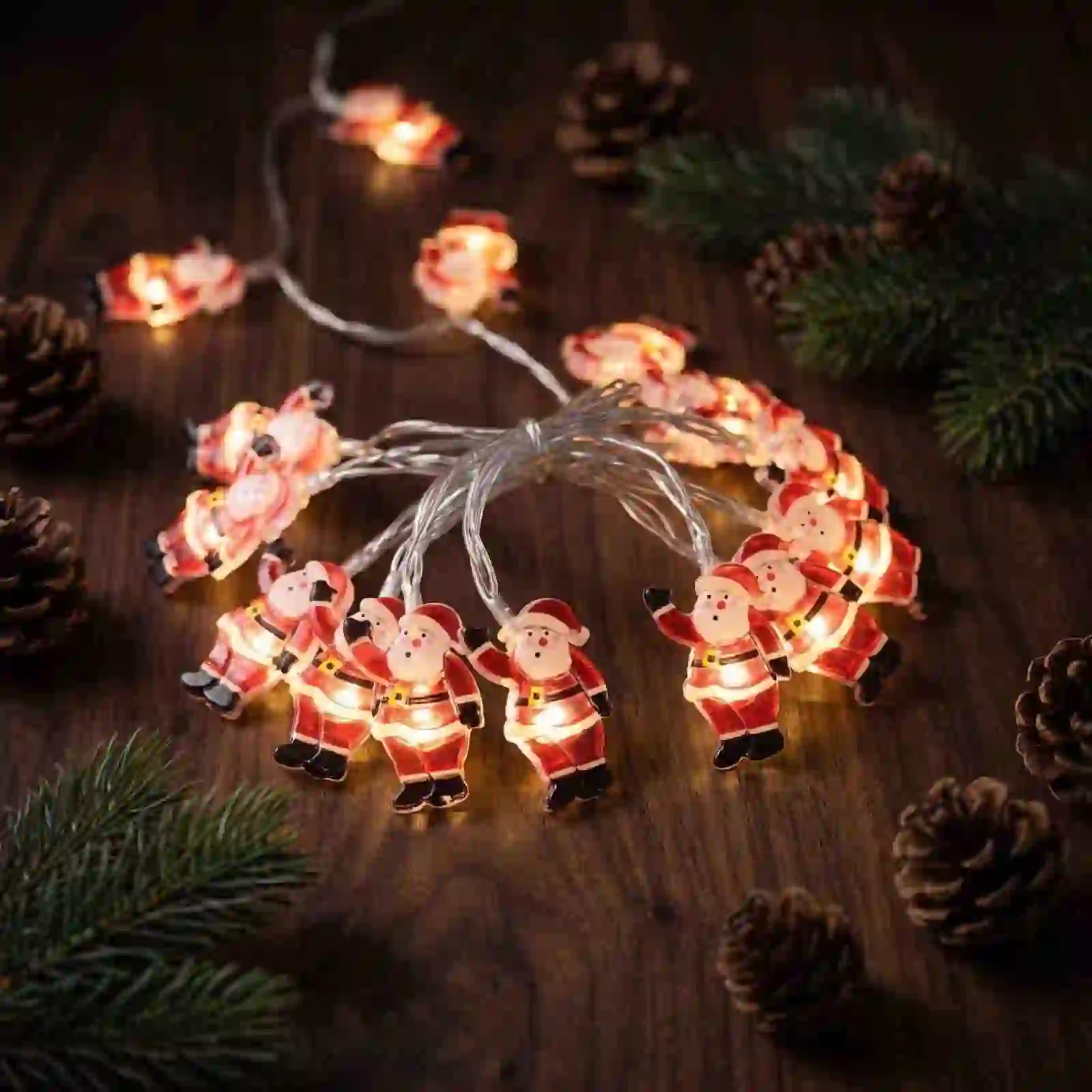 Santa Claus LED String Lights 6.56 ft 20 Bulbs Warm White Battery