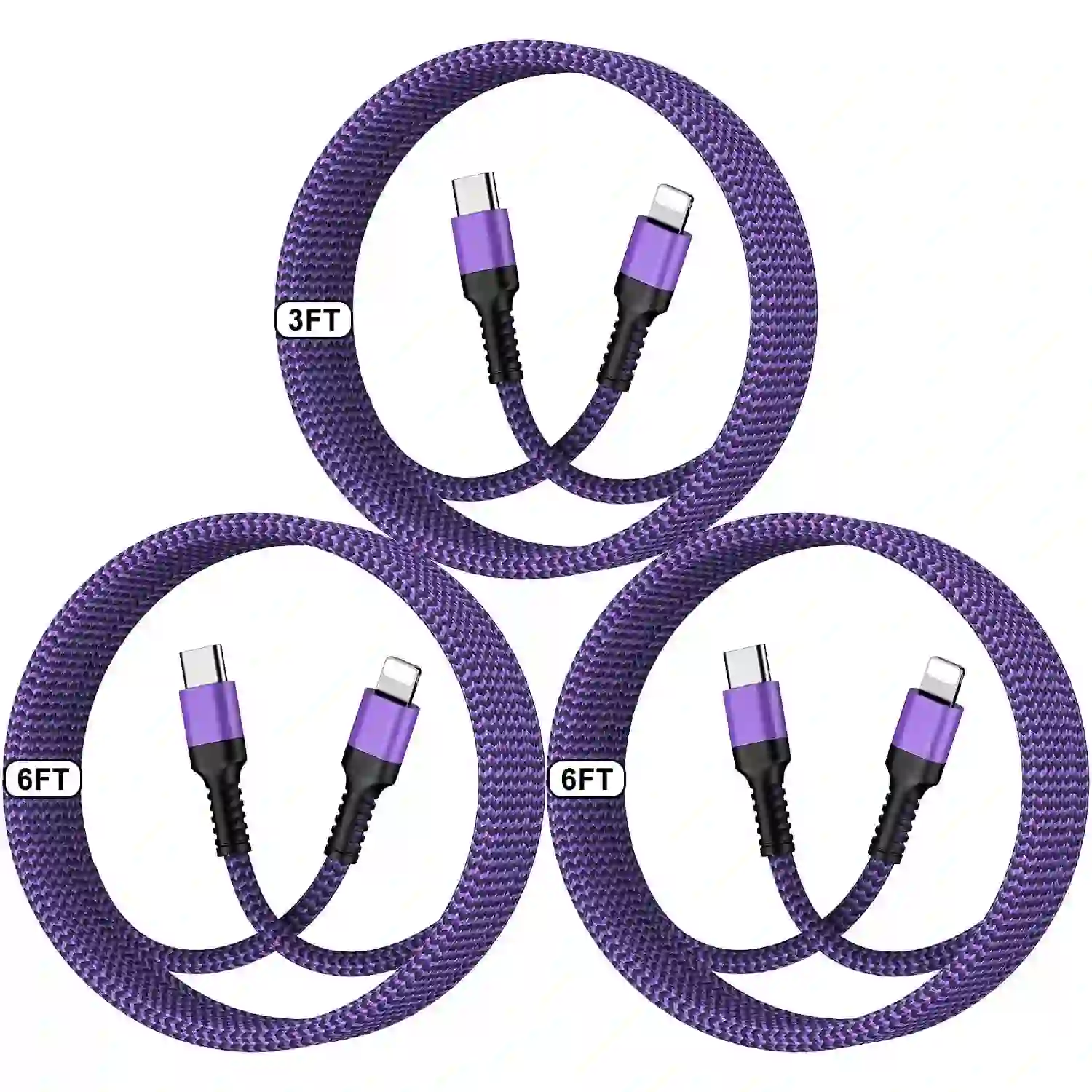 3Pack USB C Charger Cable Compatible for iPhone, iPhone(Purple)