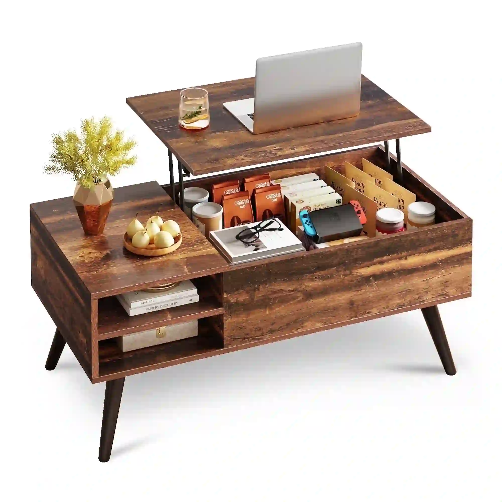 GALAXHERO Coffee Table with Removable Storage, Rustic Brown