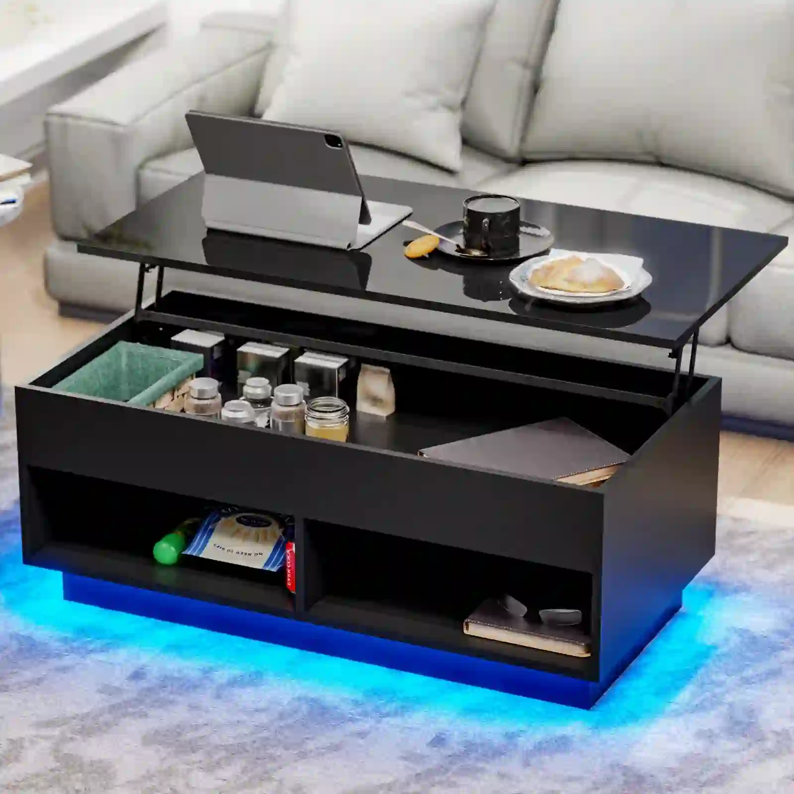 Hommpa Lift Top Coffee Table with Hidden Compartment High Gloss