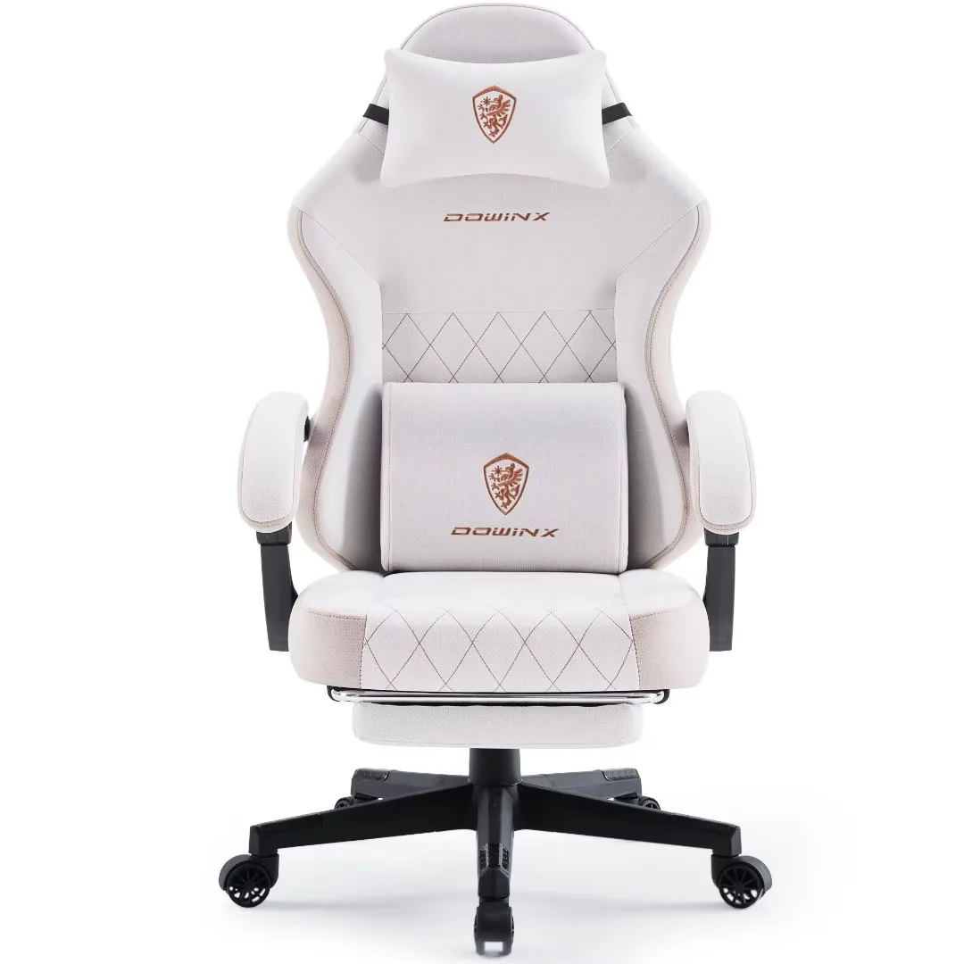 Dowinx Fabric Gaming Chair with Massage Lumbar Support, Beige