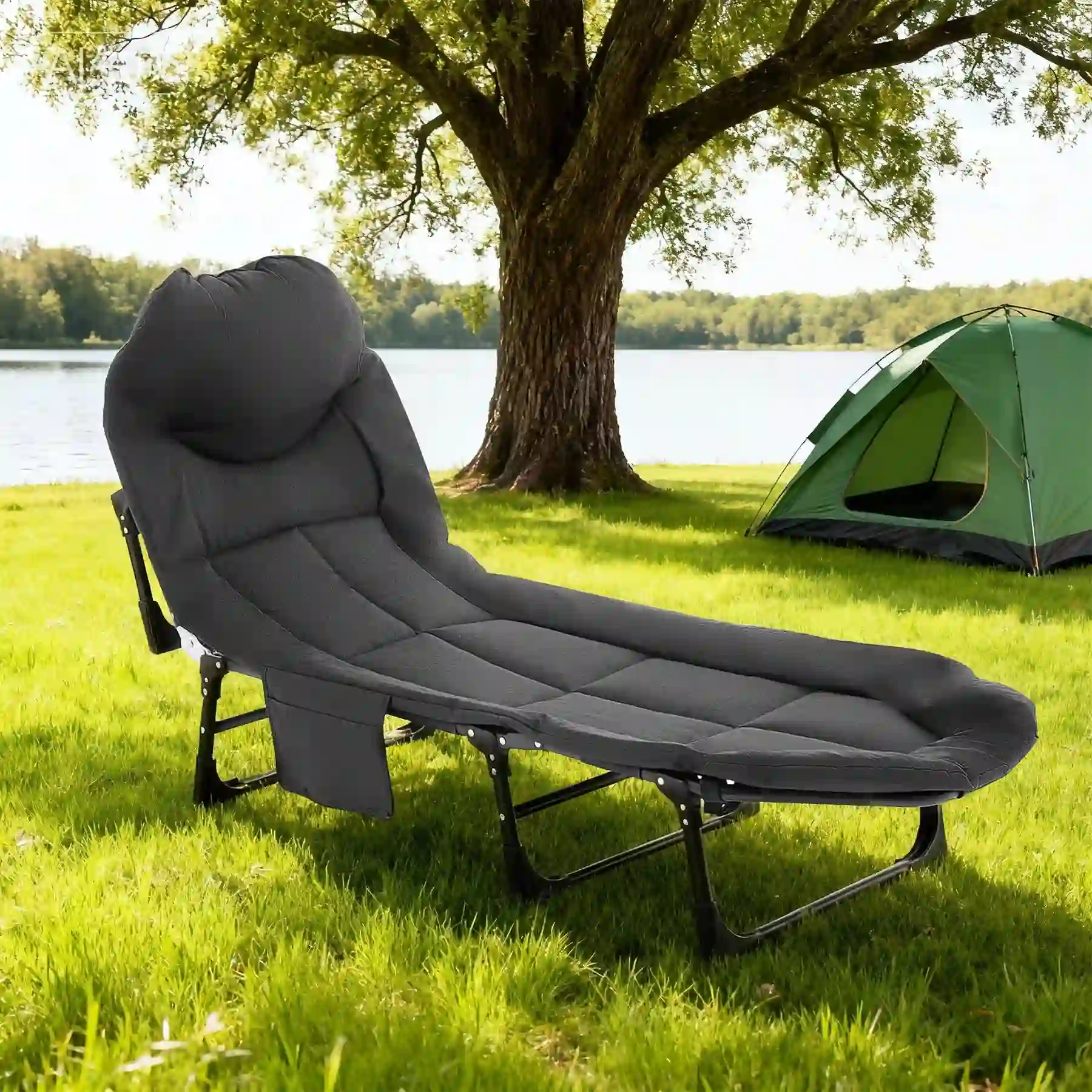 Folding Camping Cot for Adults, 500D Oxford Travel Camp, Black