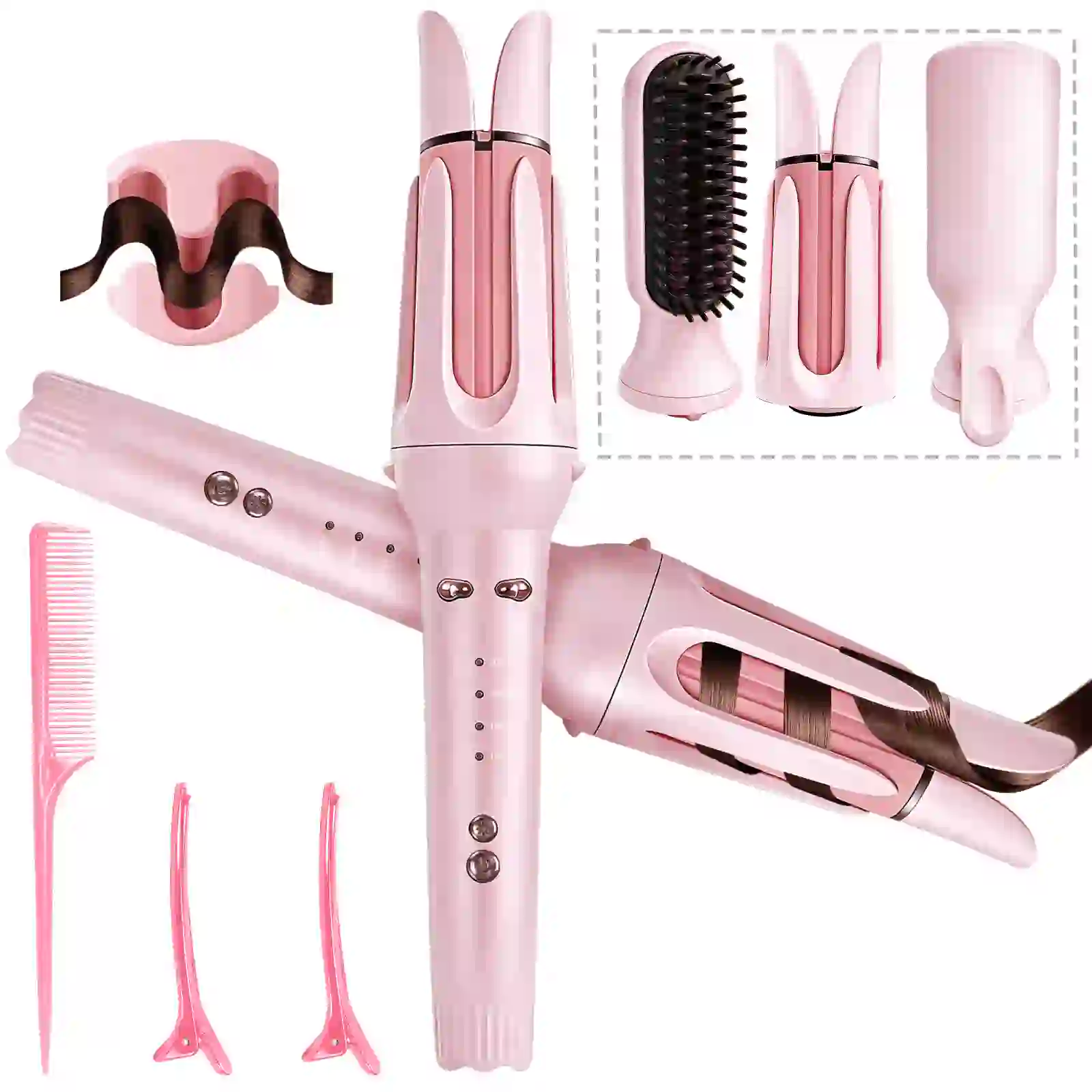 3-in-1 Auto Rotating Curling Iron with Waver & Straightener Brush