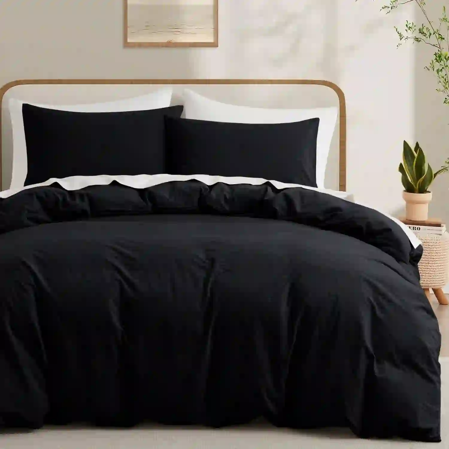 Ameha 2 Piece Twin Duvet Cover Set Plush Microfiber 1800, Black