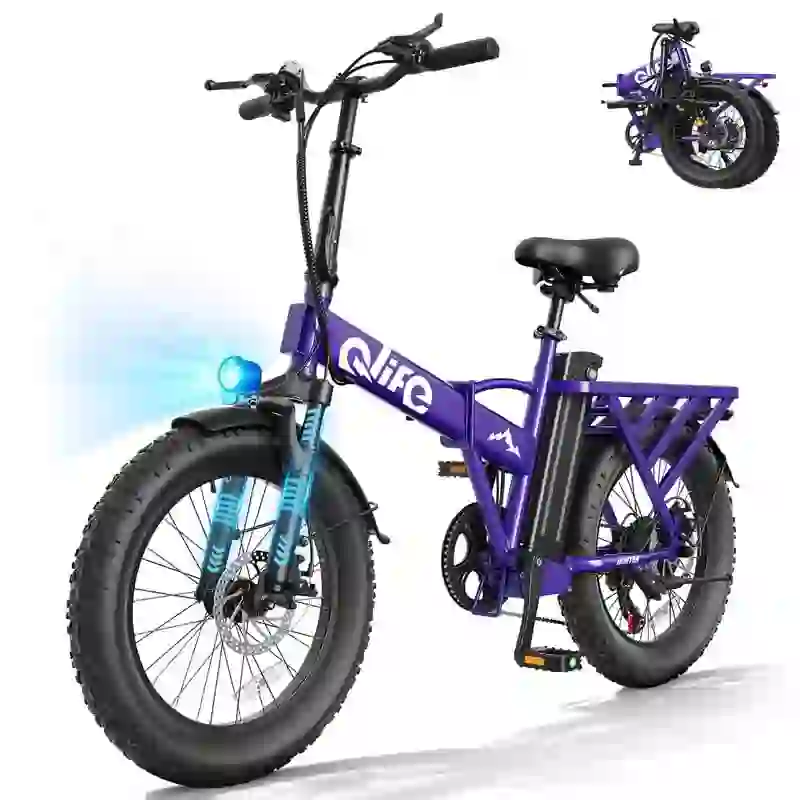 Qlife Hunter 20" Electric Bike Fat Tire, with Phone Bag Purple