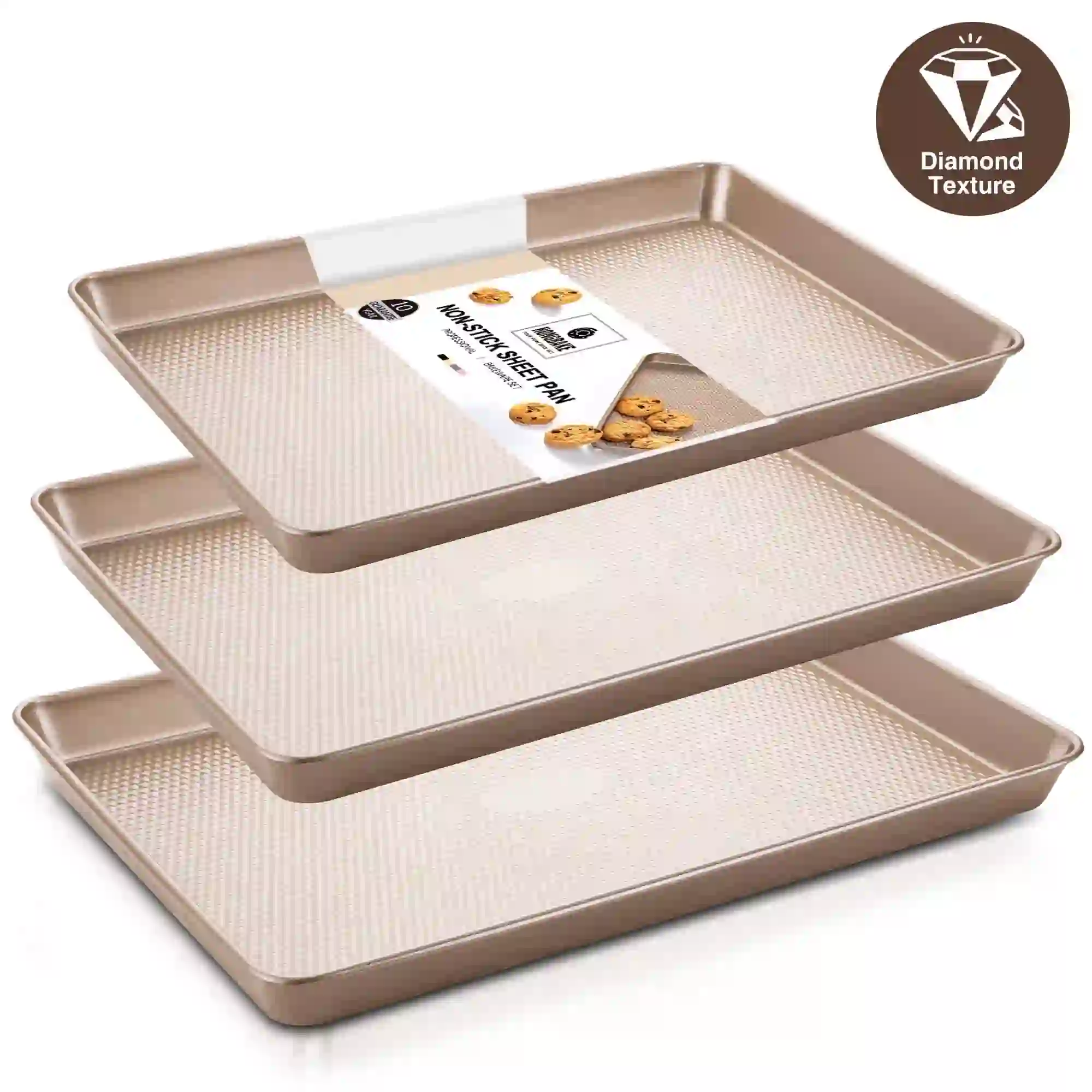 HONGBAKE Cookie Sheets Nonstick Sets, Baking Pan – Diamond Gold