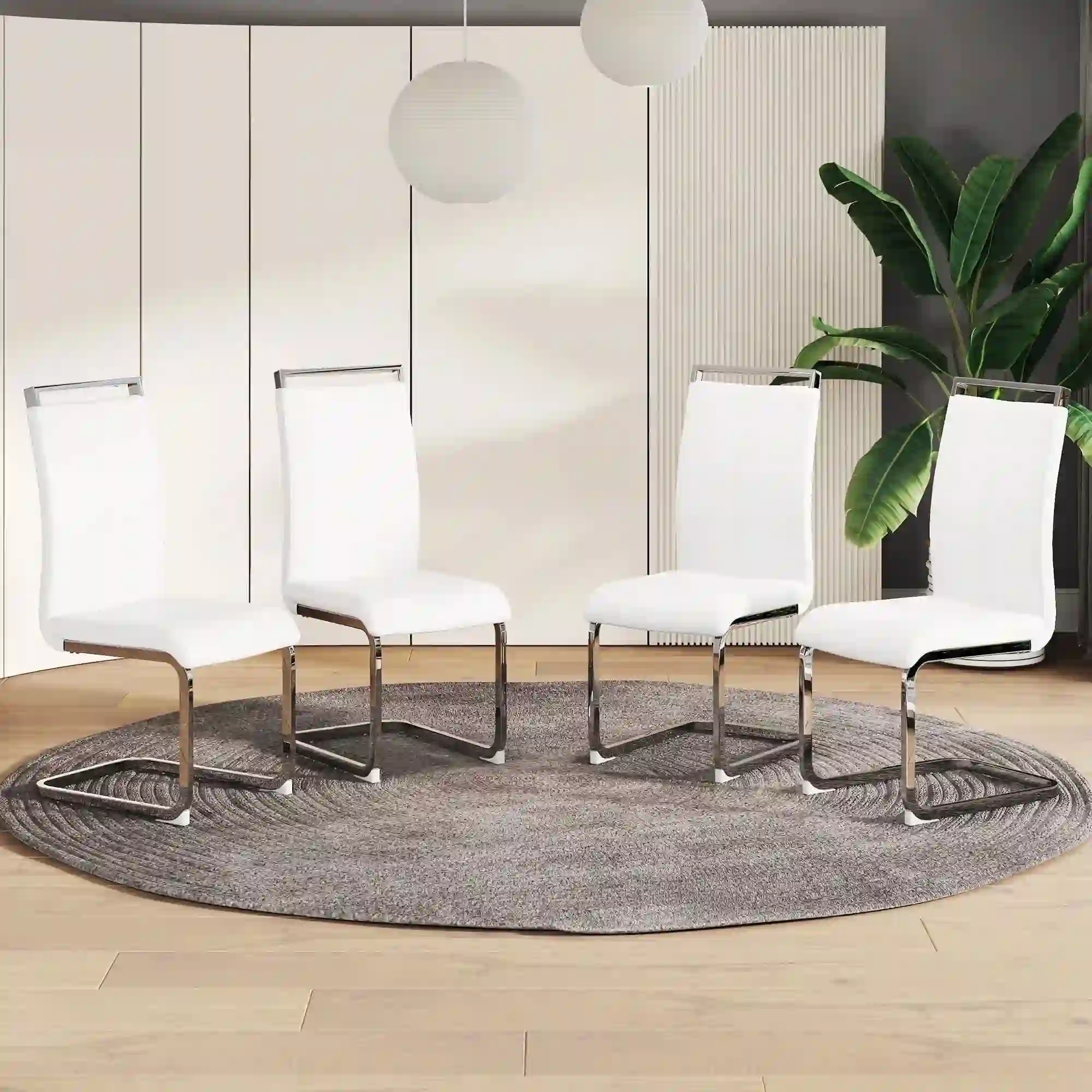 SUDICA Set of 4 White PU Leather Dining Chairs